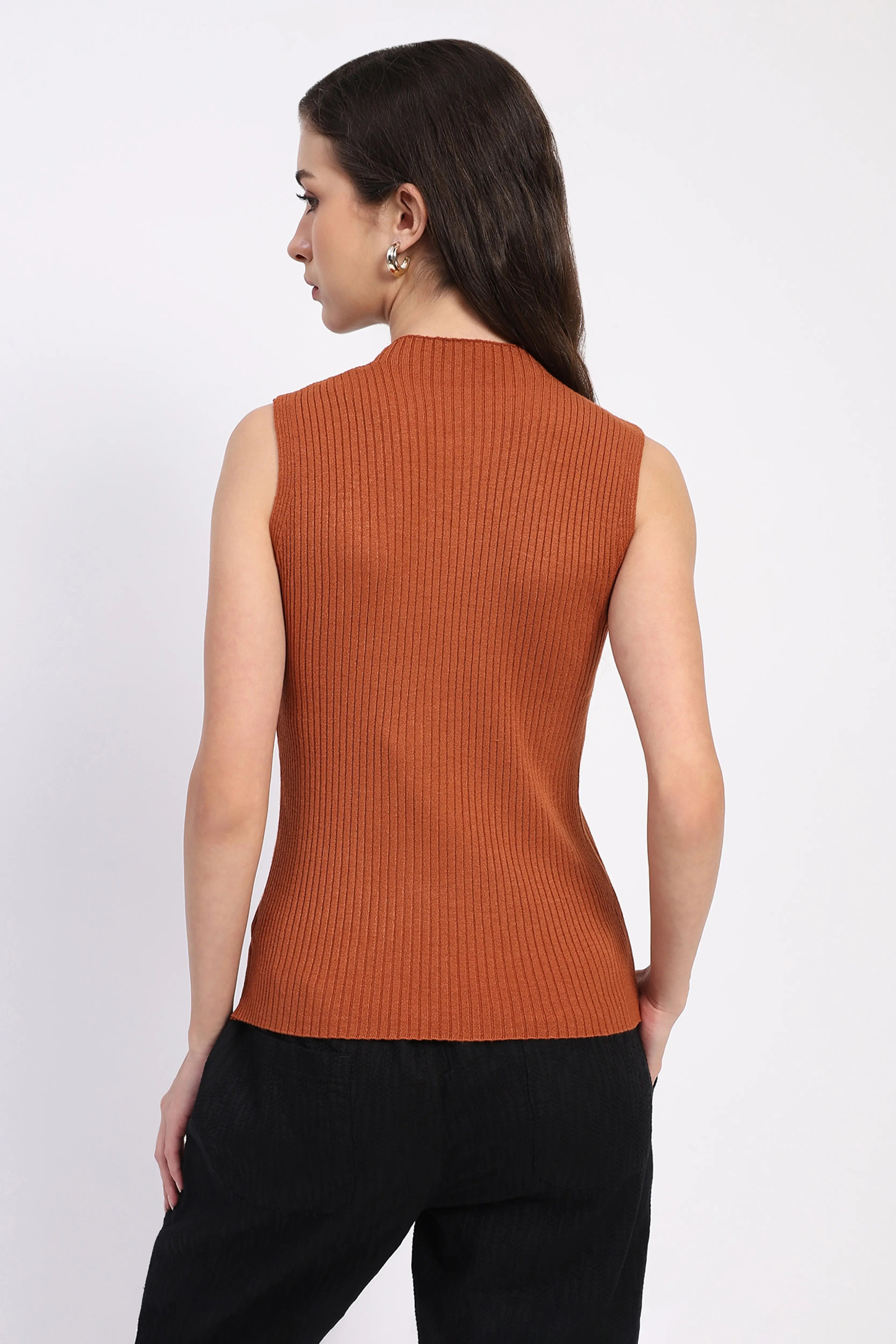 Rust Stretchable Knit Skivvy Top - Global Republic
