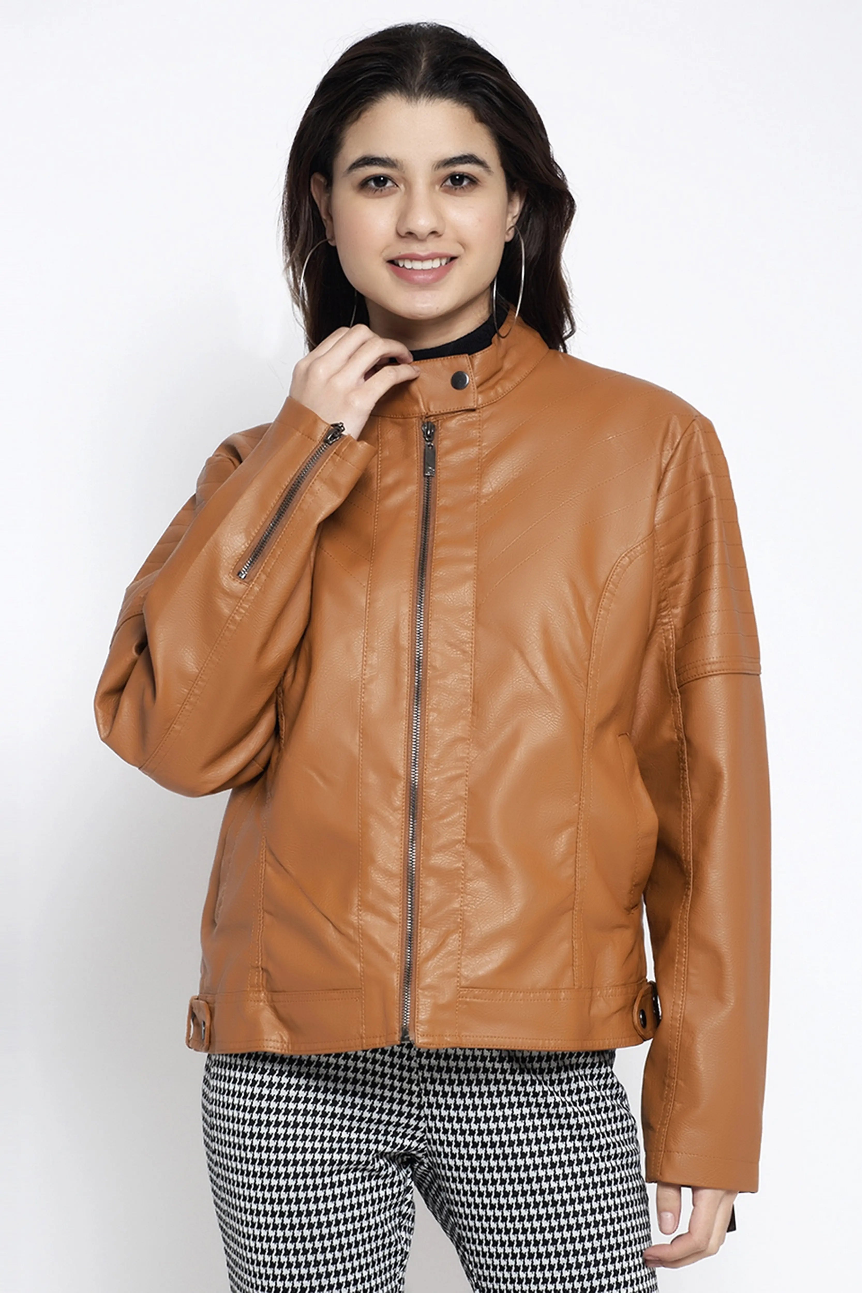 Brown urethane Solid Jacket - Global Republic