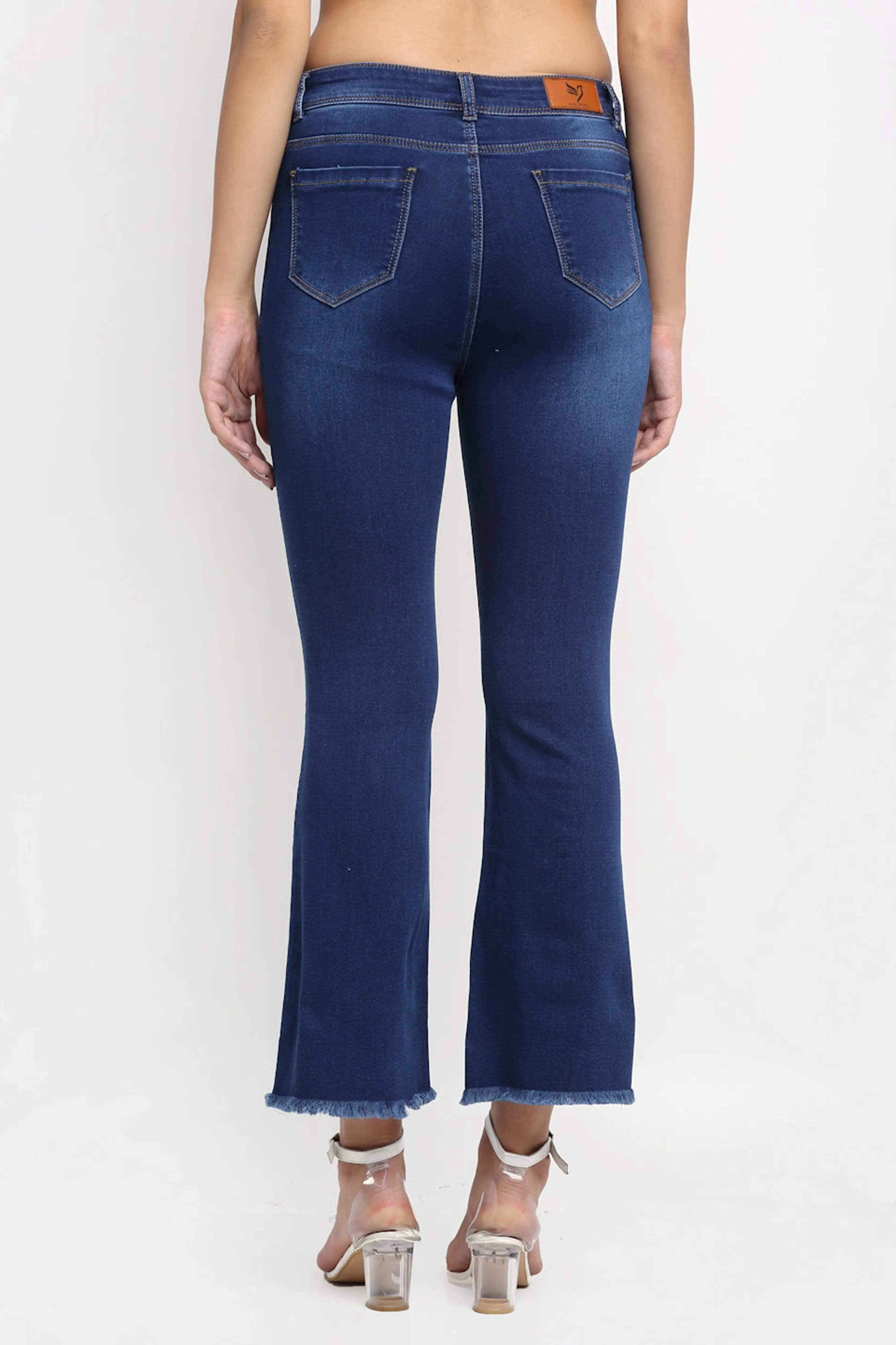 Women Bell Bottom Cropped Navy Blue Jeans - Global Republic