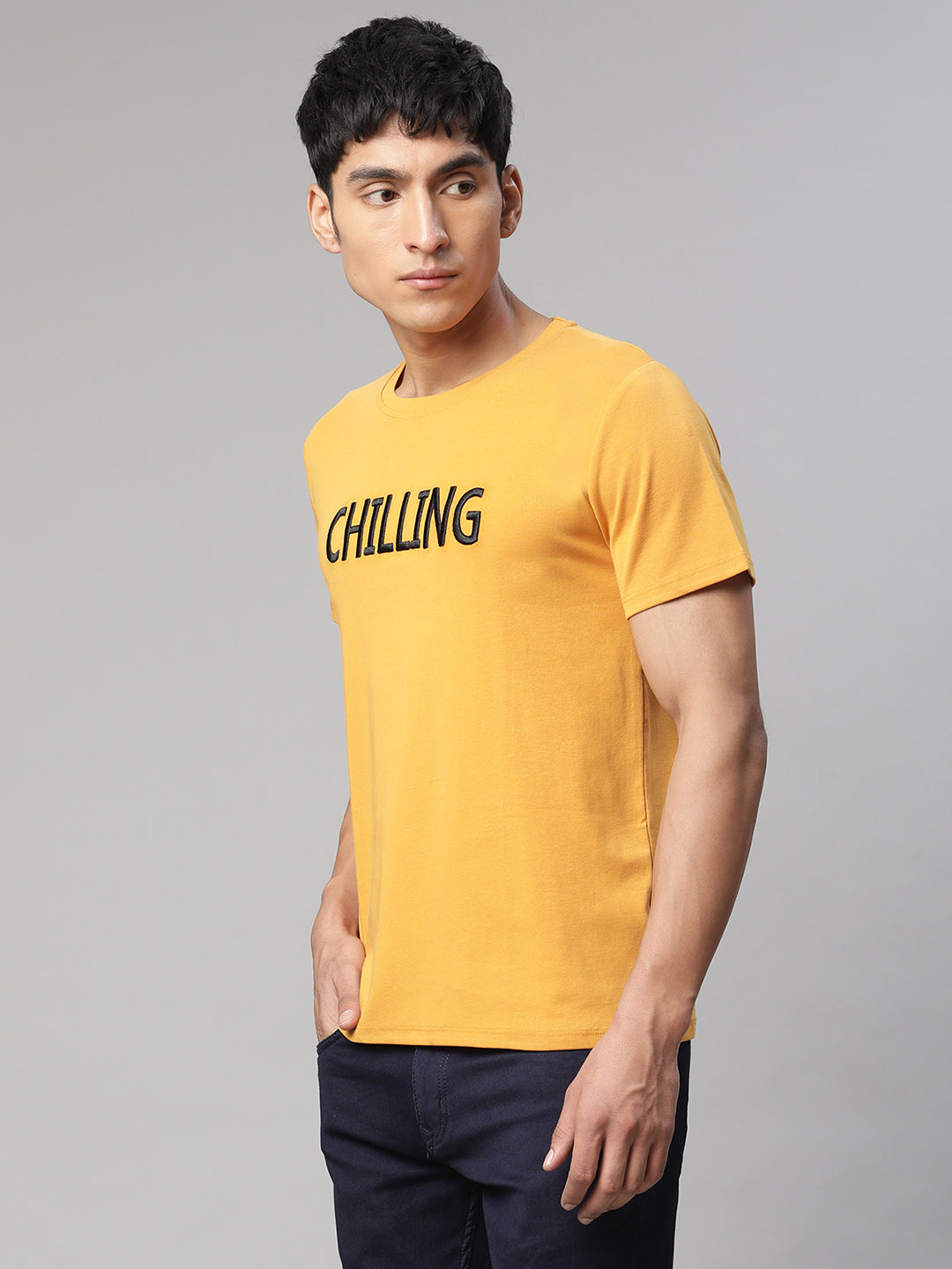 Men Alpha Printed Mustard T-Shirt