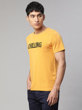 Men Alpha Printed Mustard T-Shirt
