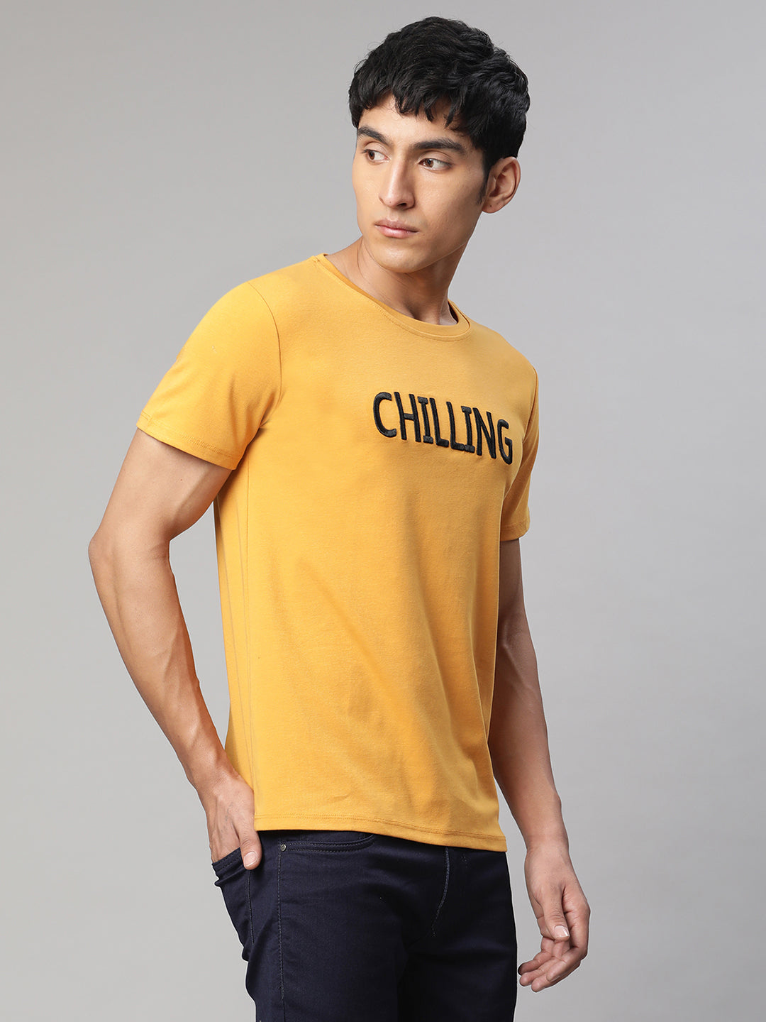 Men Alpha Printed Mustard T-Shirt