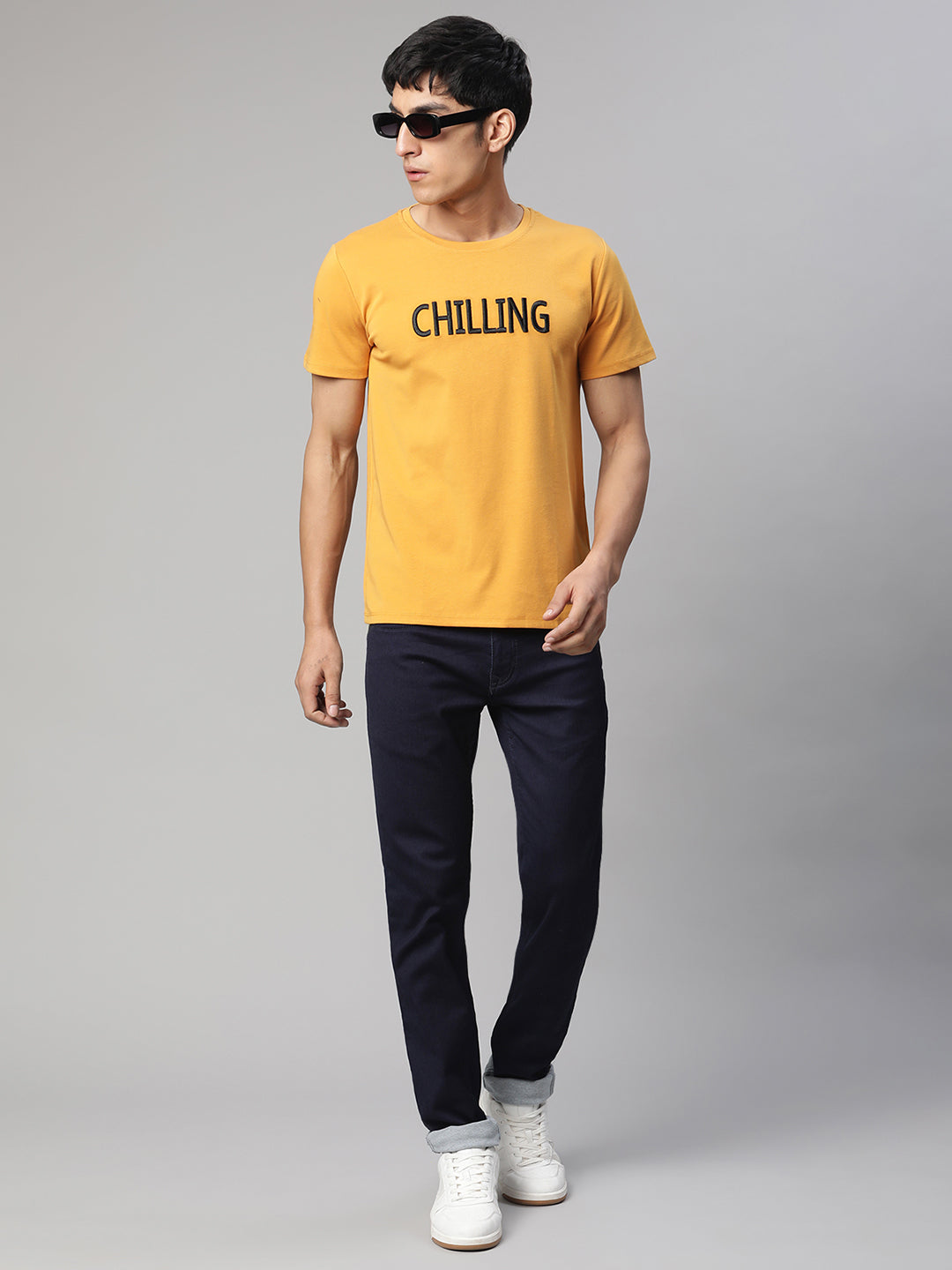 Men Alpha Printed Mustard T-Shirt