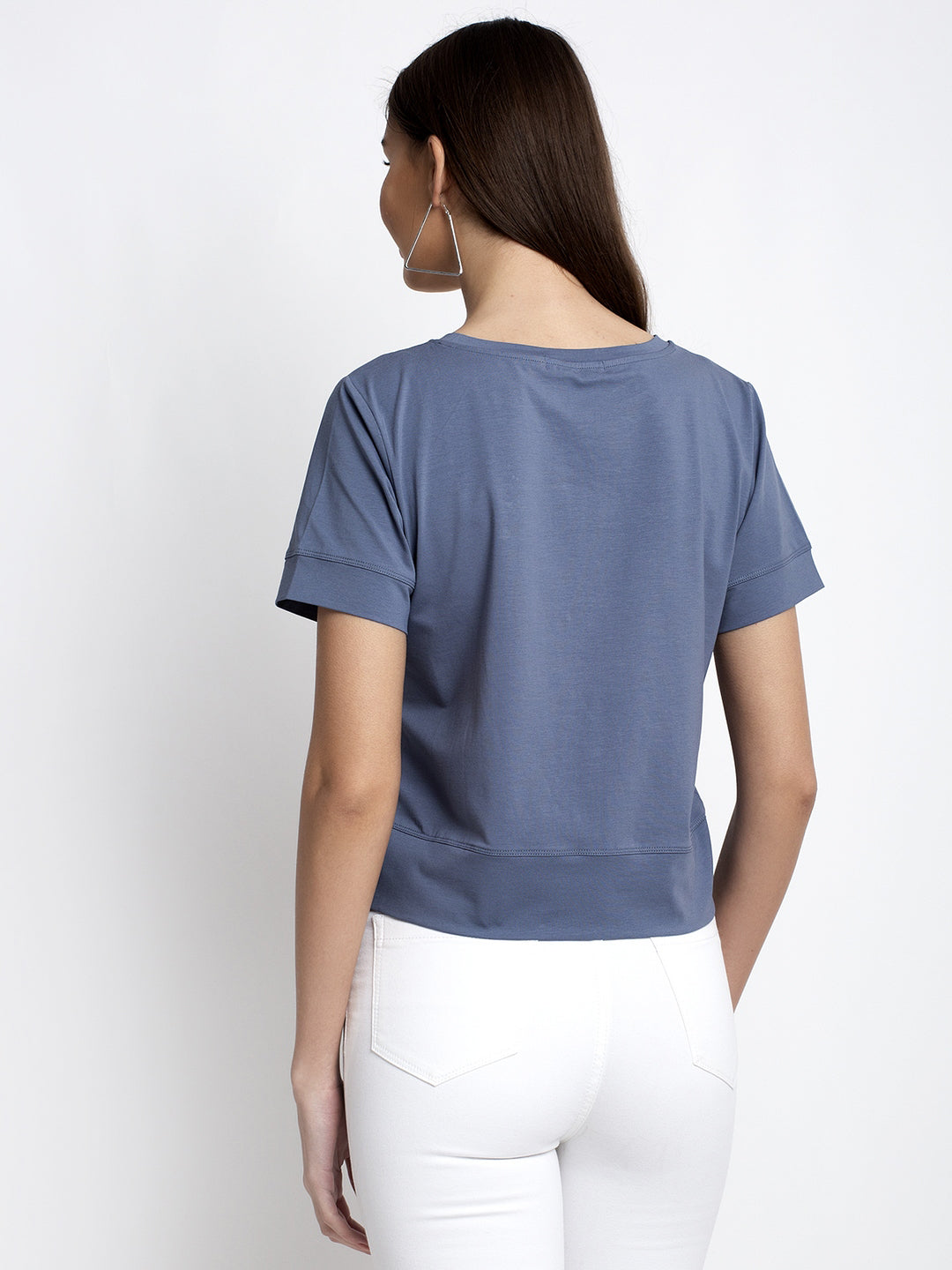 Women Blue Round Neck Solid T-Shirt