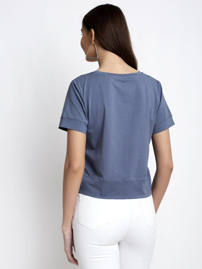 Women Blue Round Neck Solid T-Shirt