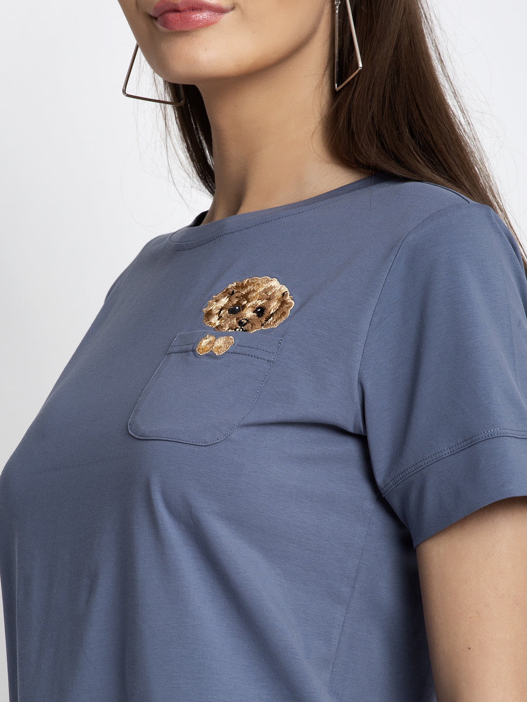 Women Blue Round Neck Solid T-Shirt