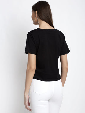 Women Black Round Neck Solid T-Shirt