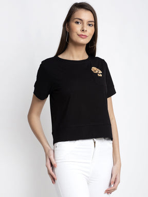 Women Black Round Neck Solid T-Shirt