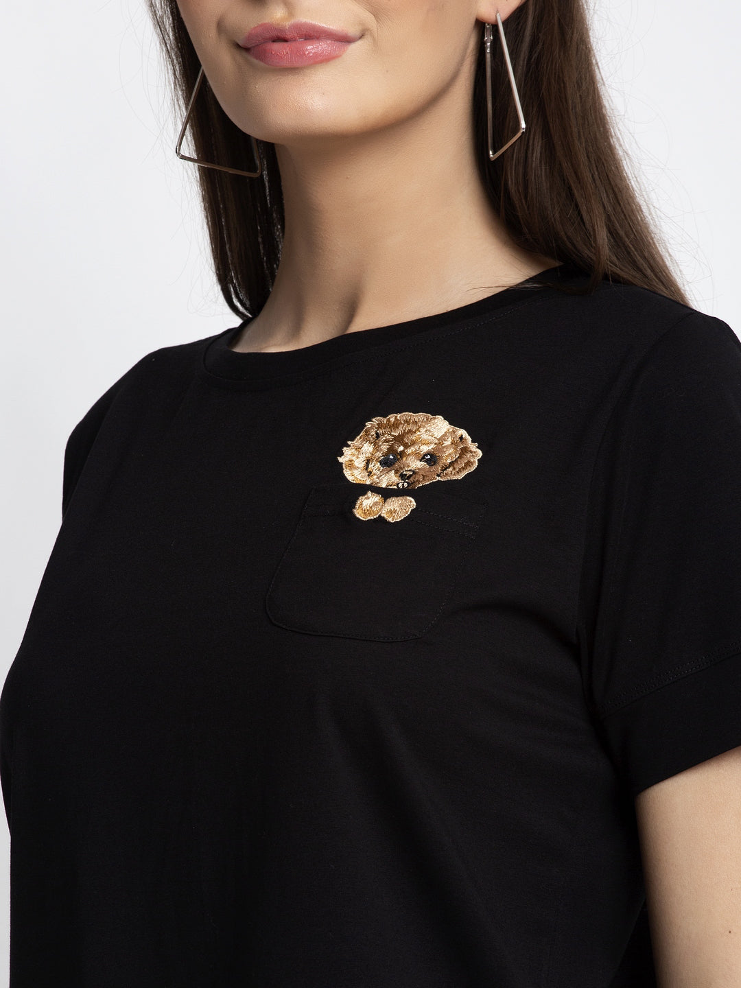 Women Black Round Neck Solid T-Shirt
