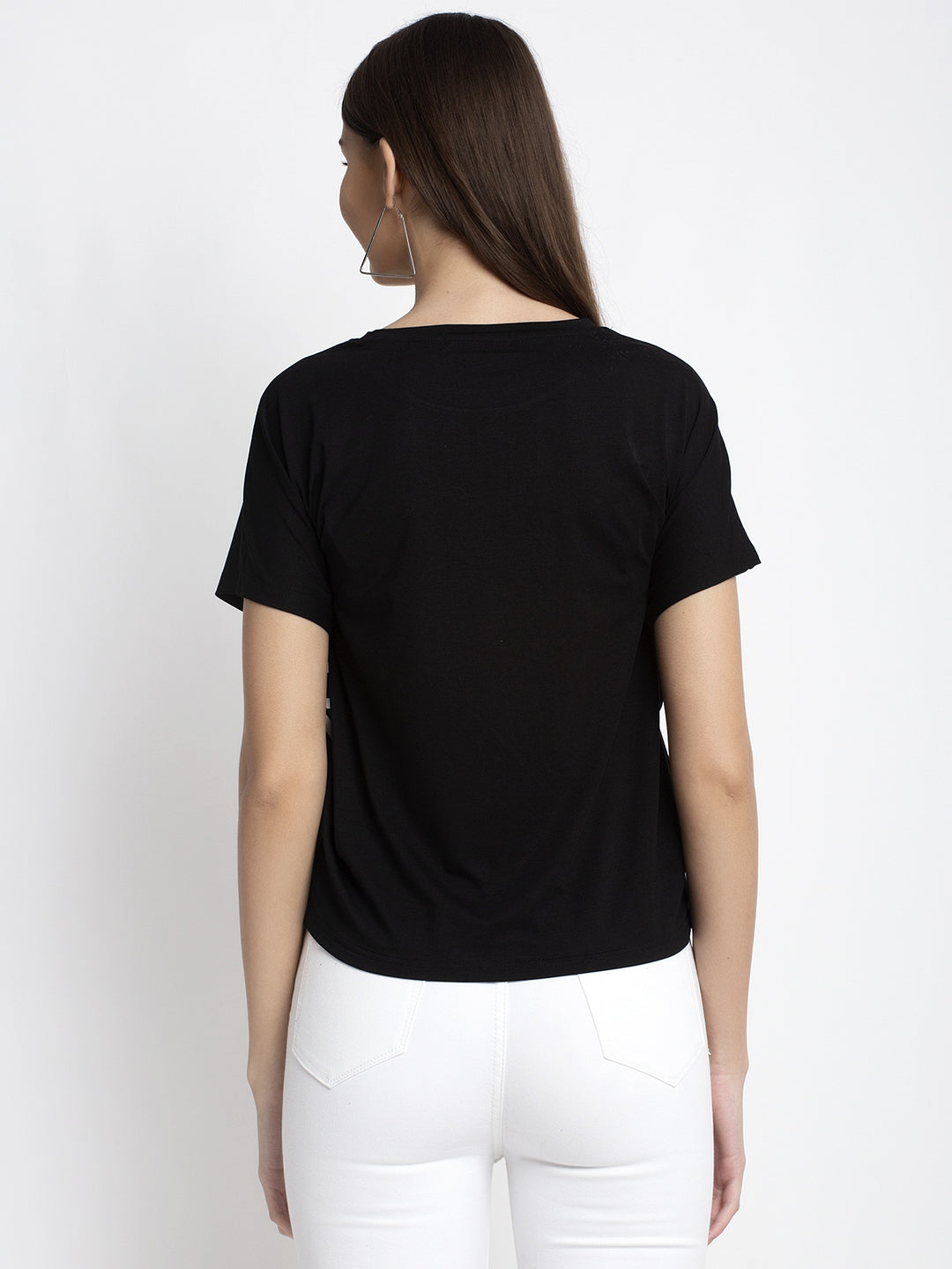 Women Black Round Neck Solid T-Shirt