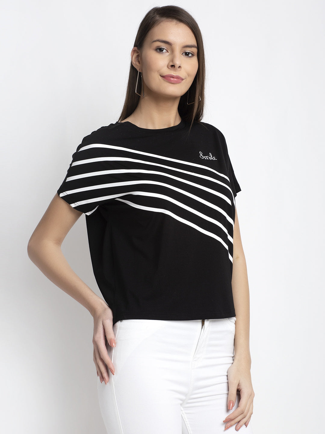 Women Black Round Neck Solid T-Shirt