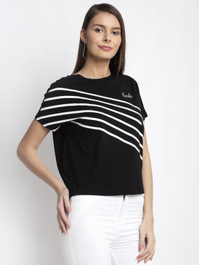 Women Black Round Neck Solid T-Shirt