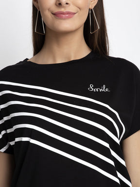 Women Black Round Neck Solid T-Shirt