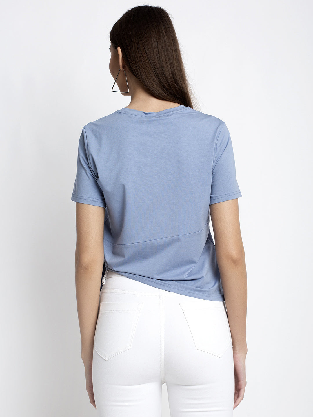 Women Blue Round Neck Solid Top