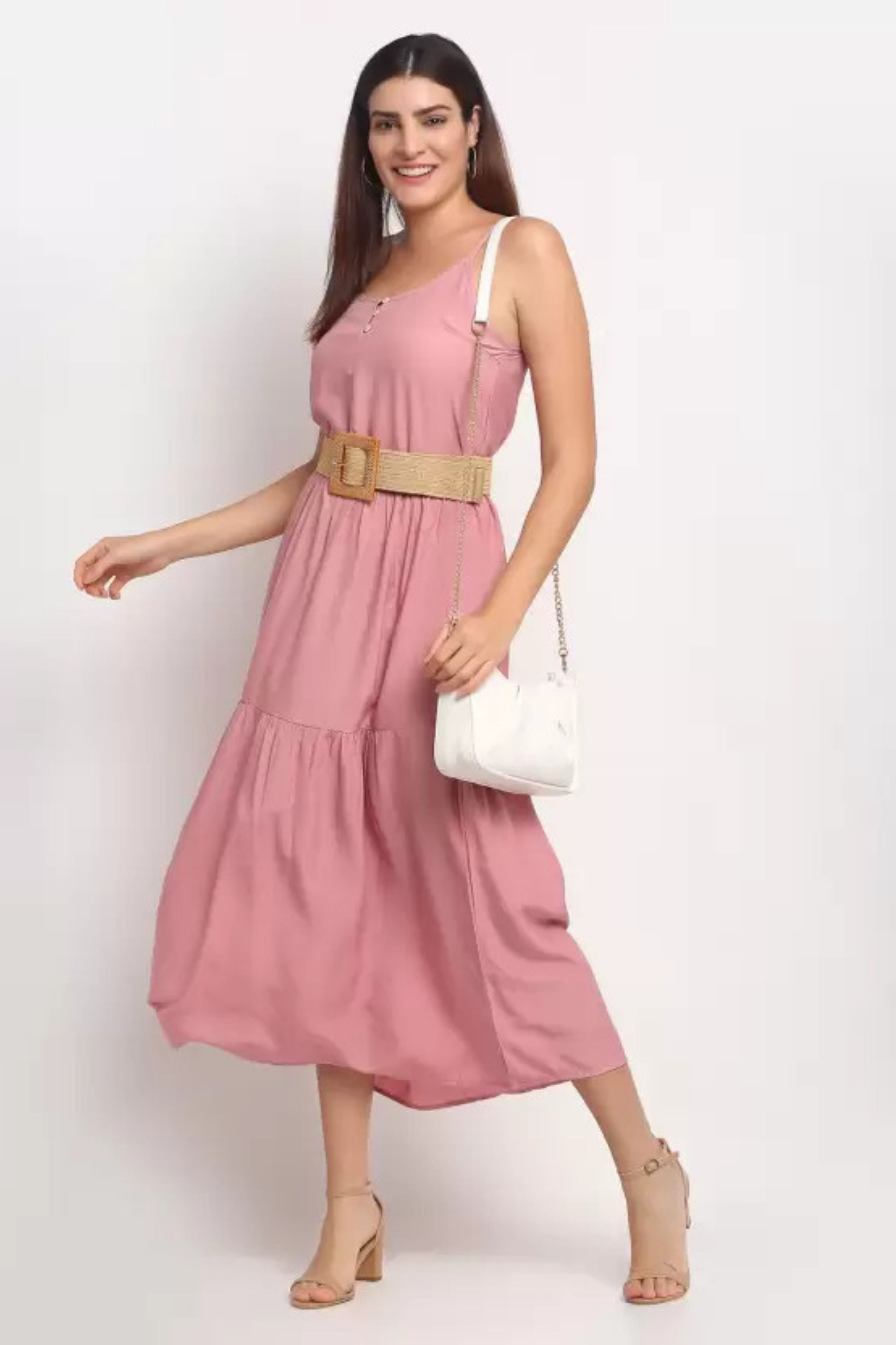 Dusty Pink Solid Long Length Dress