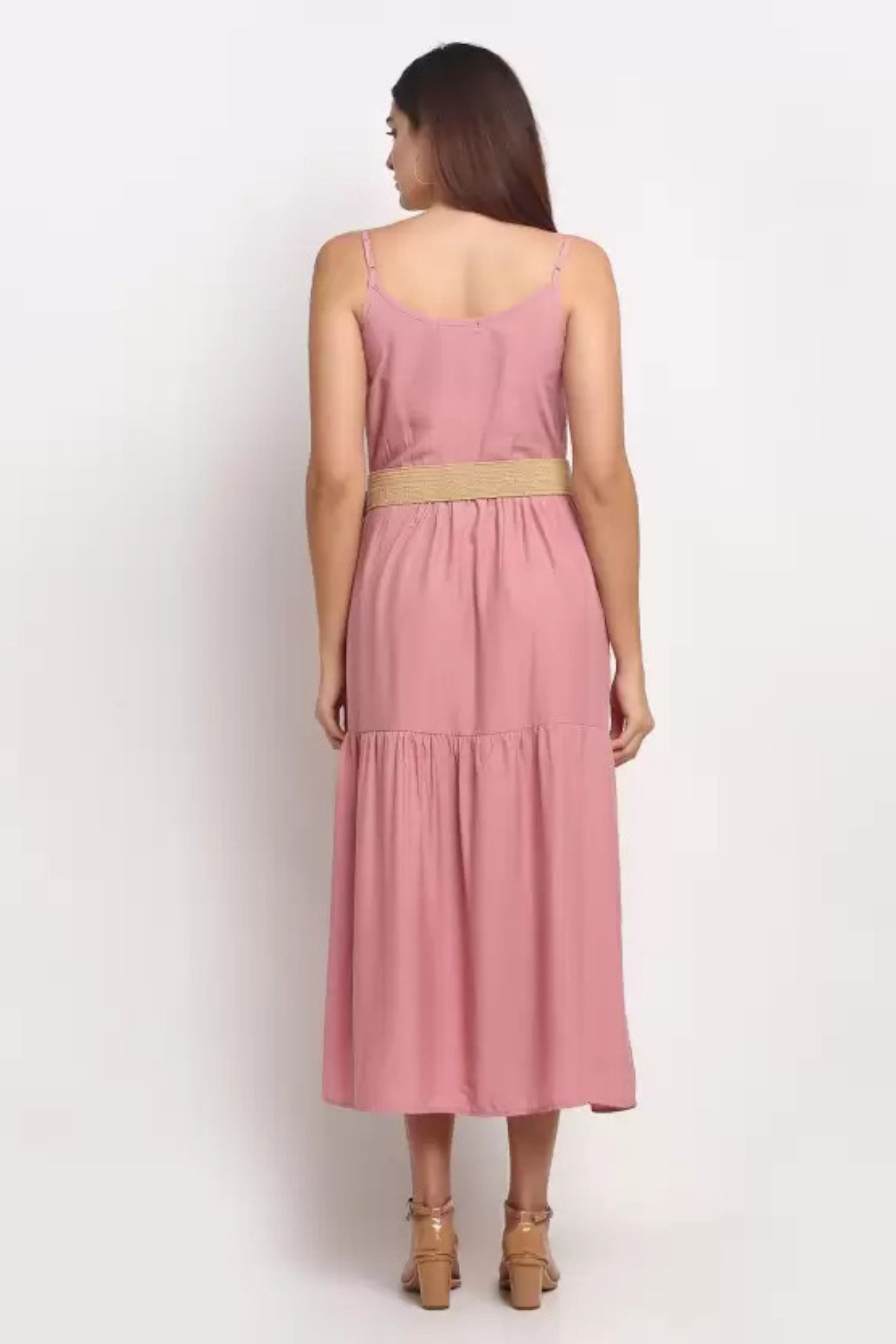 Dusty Pink Solid Long Length Dress
