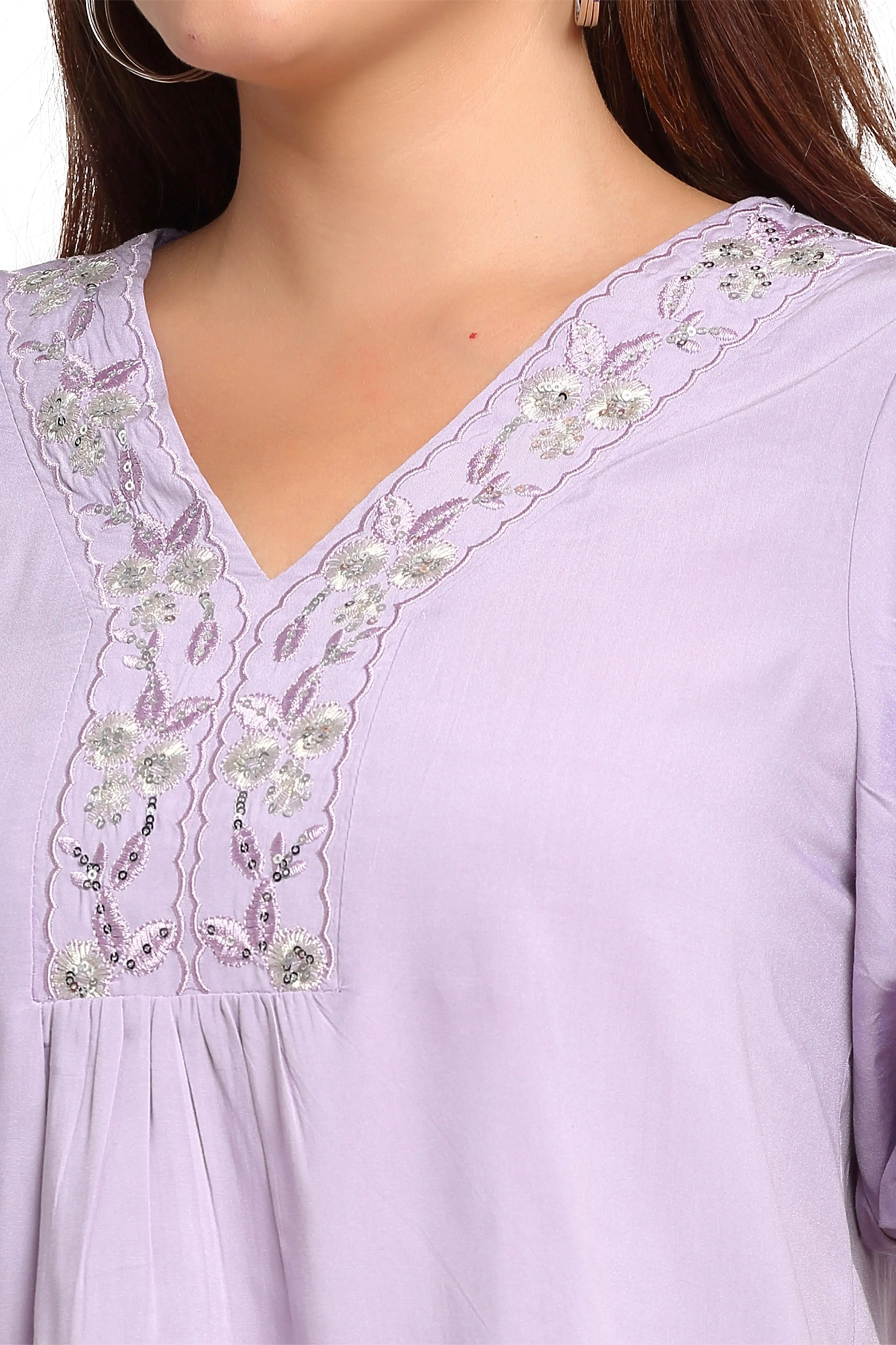 Purple Viscose Rayon Puffed Sleeves Top - Global Republic