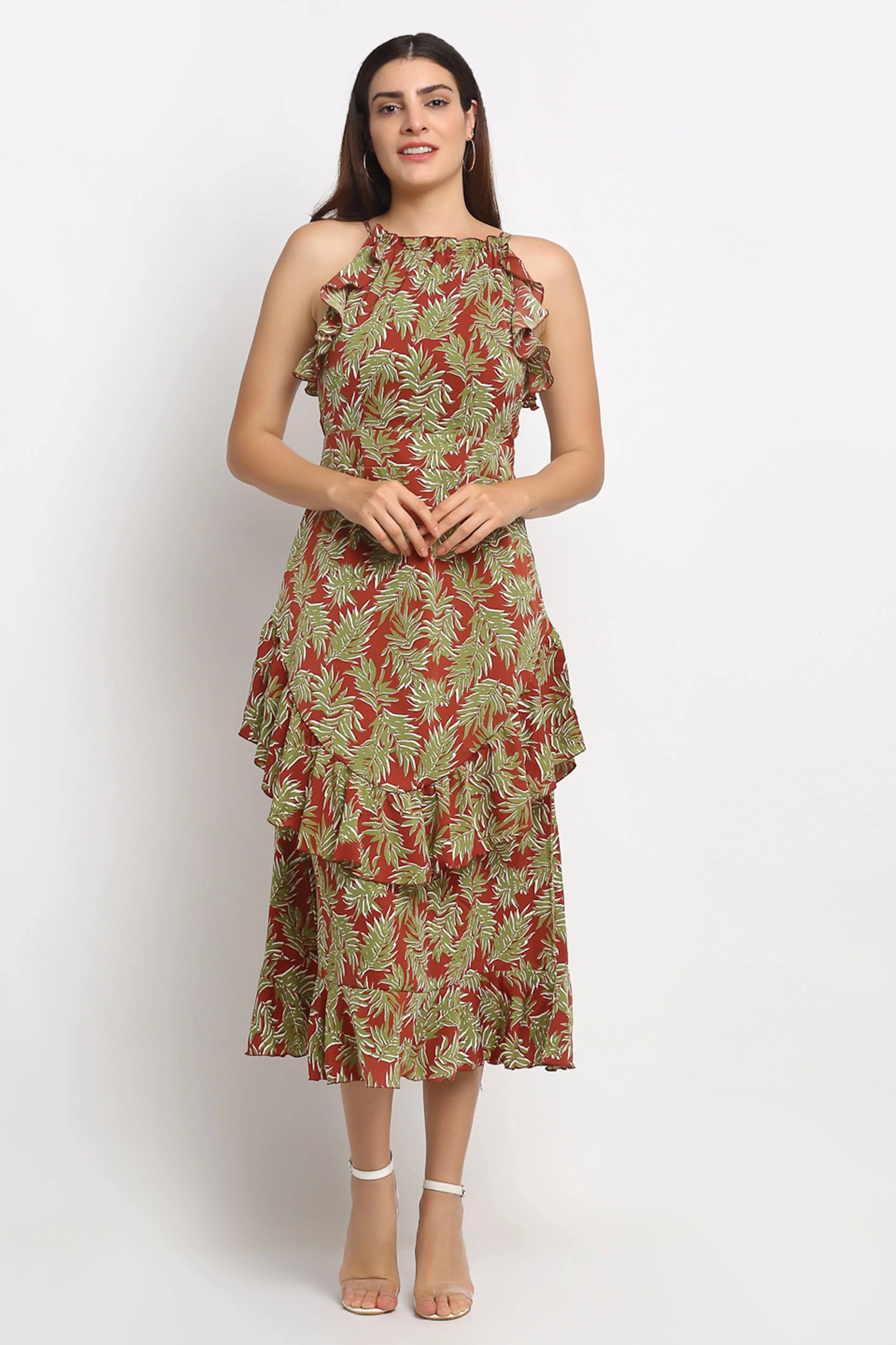 Maroon Print Long Length Dress - Global Republic