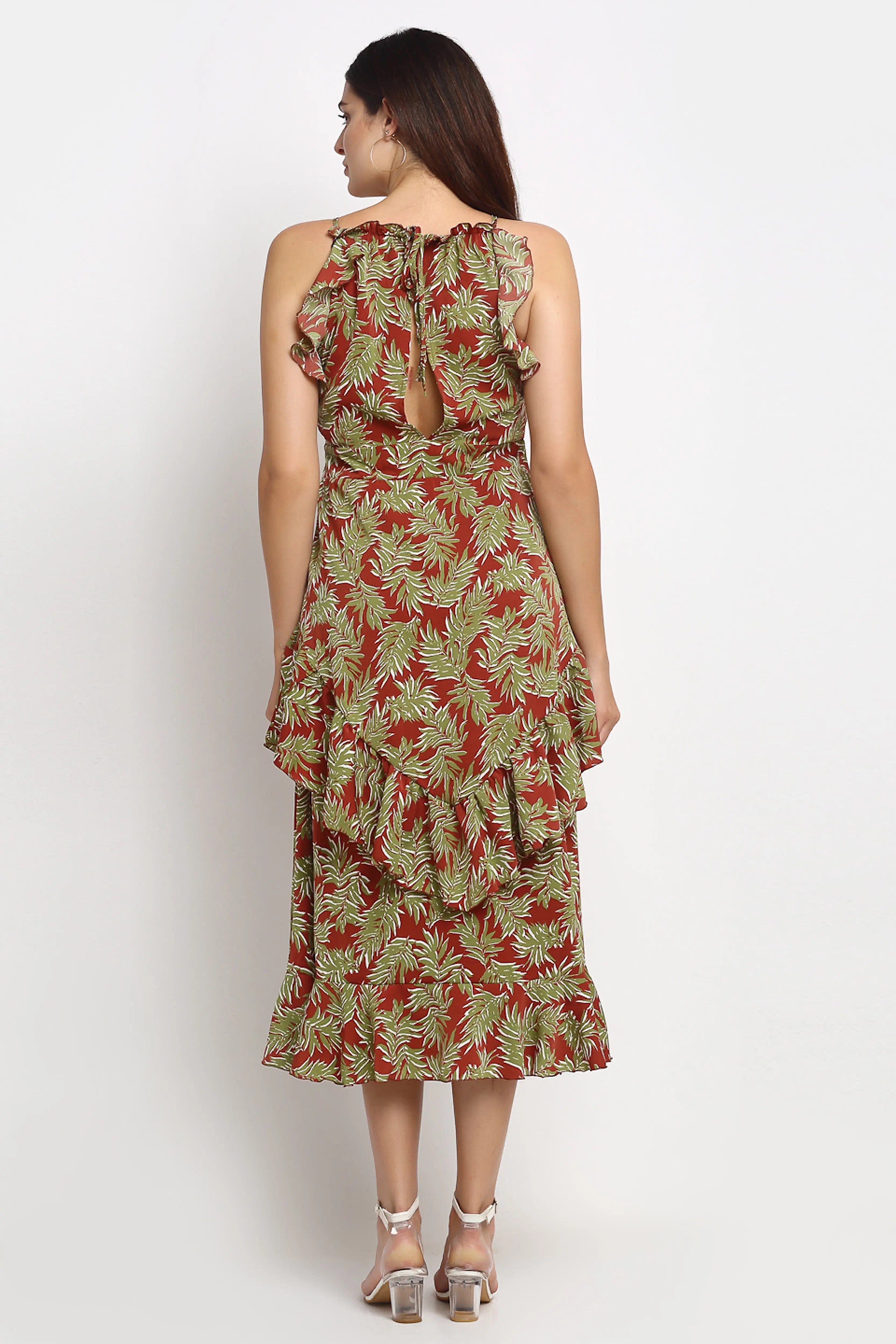 Maroon Print Long Length Dress - Global Republic