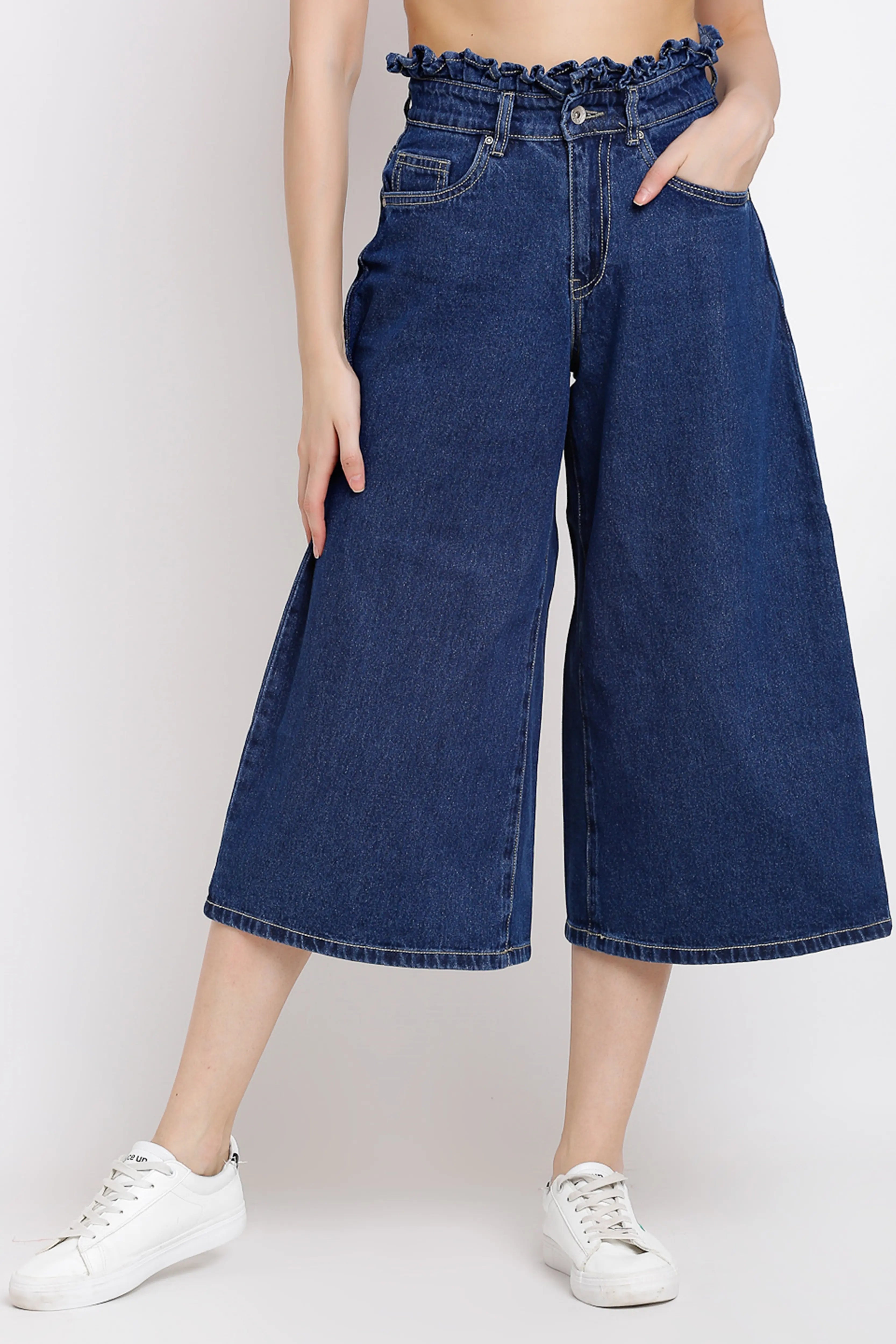 Blue Cotton Blend Culottes - Global Republic