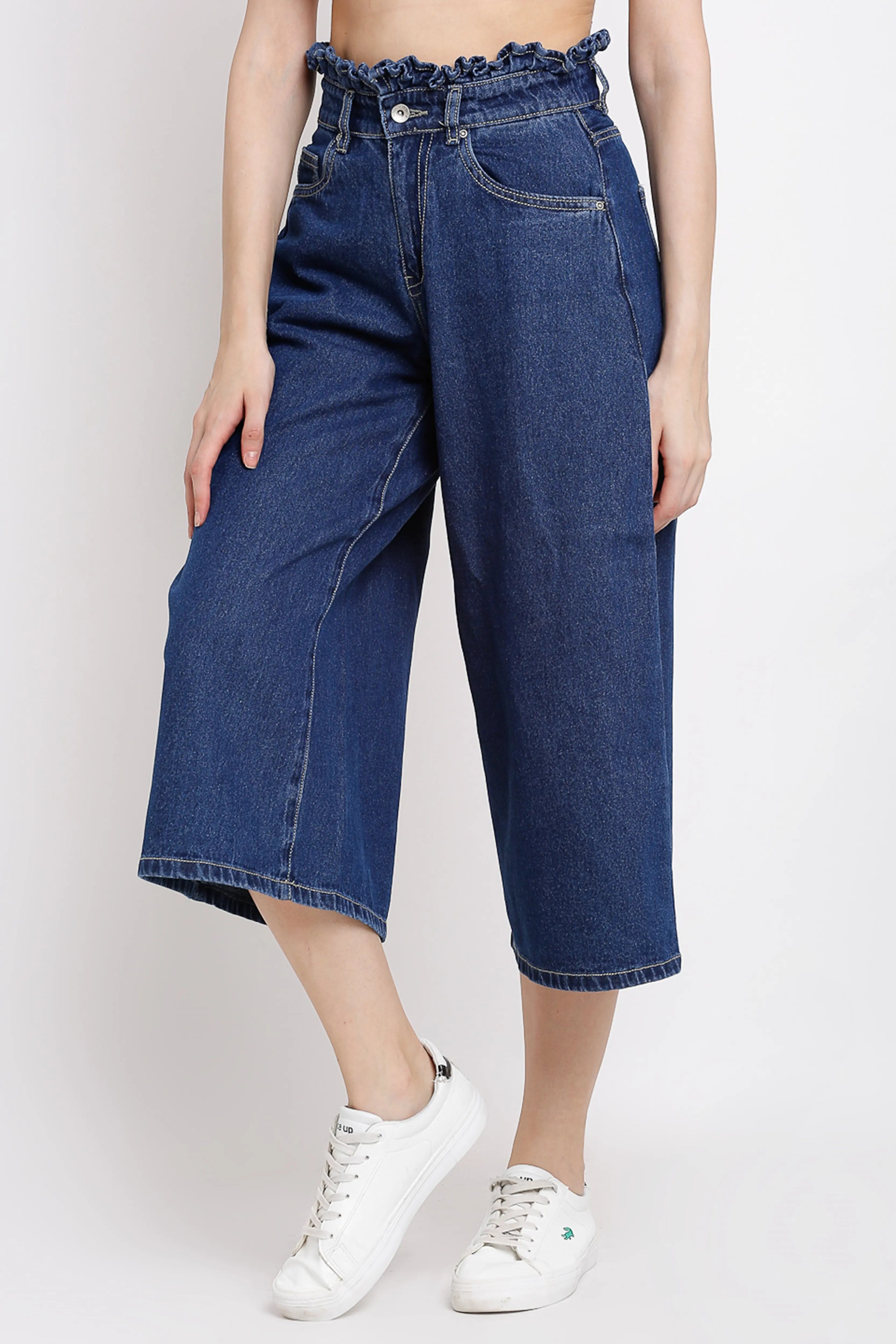 Blue Cotton Blend Culottes - Global Republic