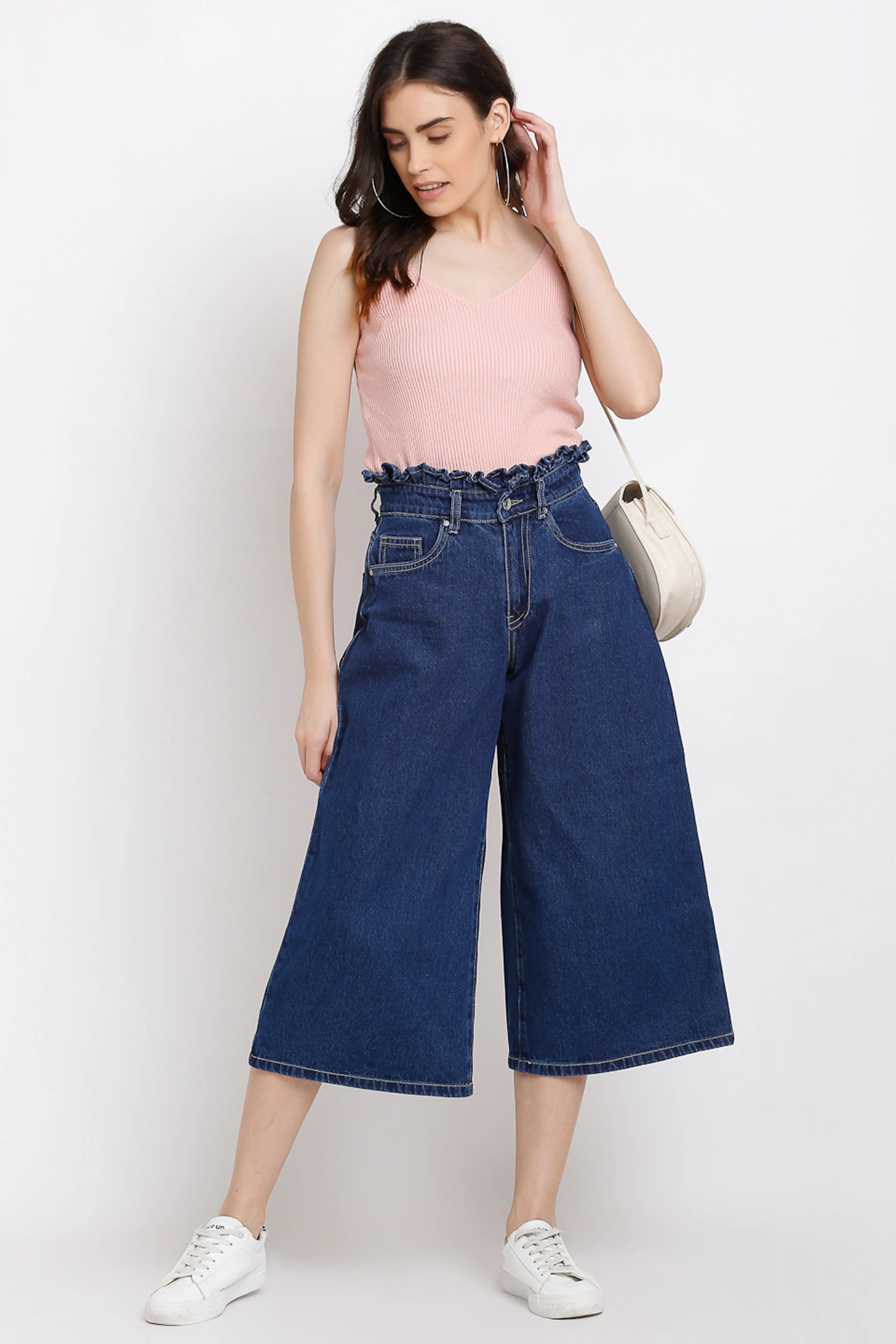 Blue Cotton Blend Culottes - Global Republic