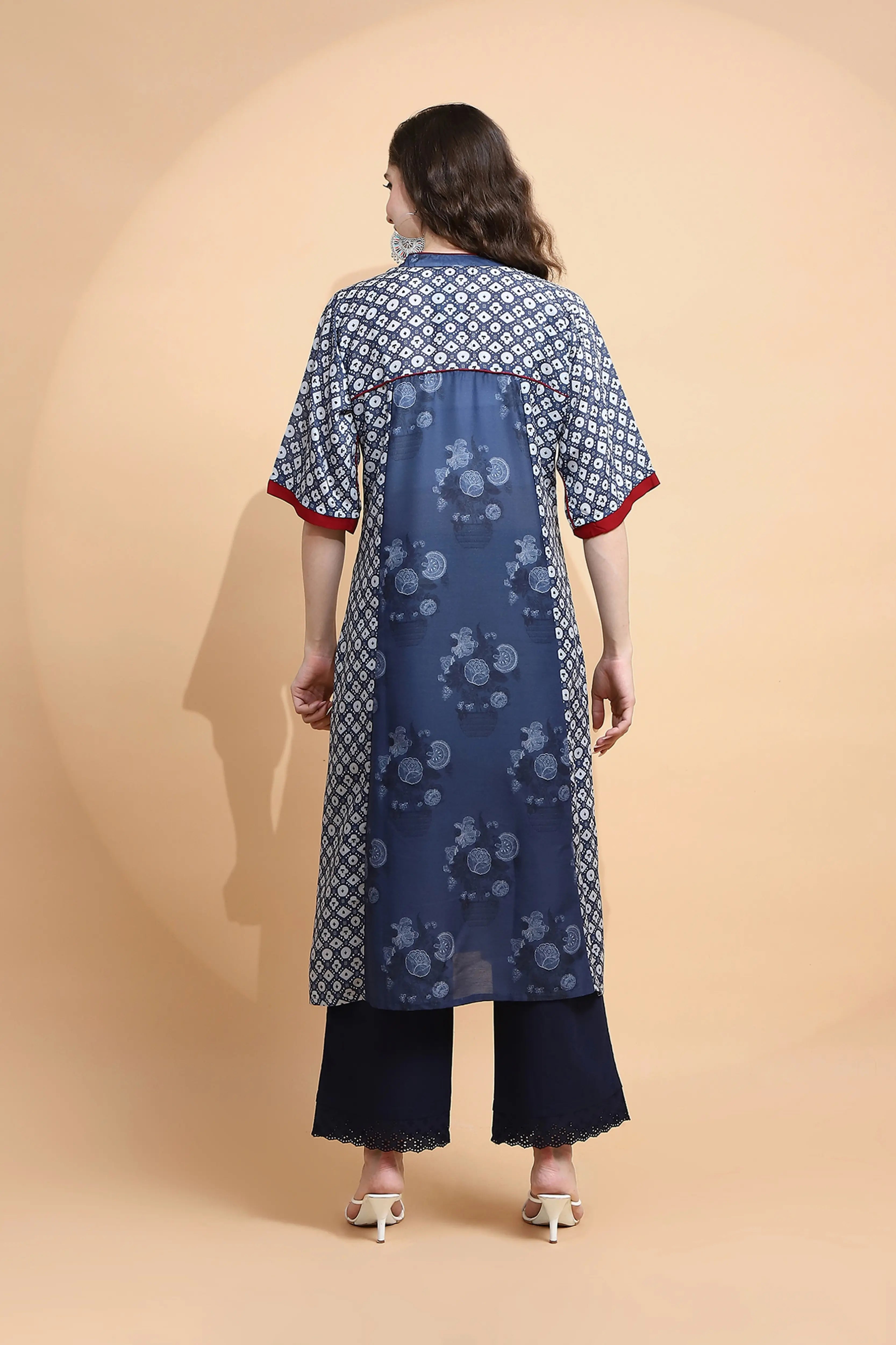 Blue Printed Cotton Blend Kurta - Global Republic