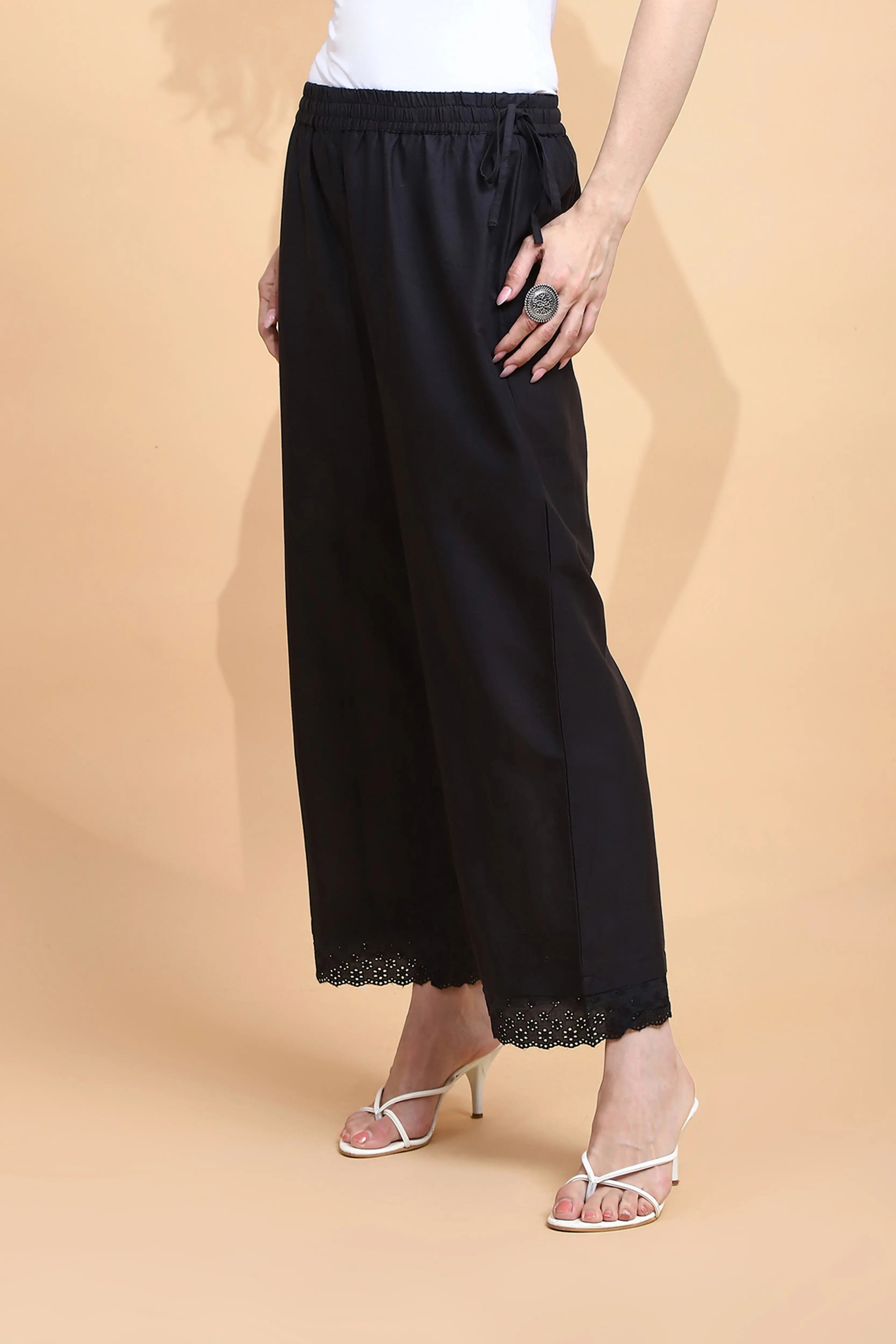 Black Cotton Loose Fit Palazzo - Global Republic