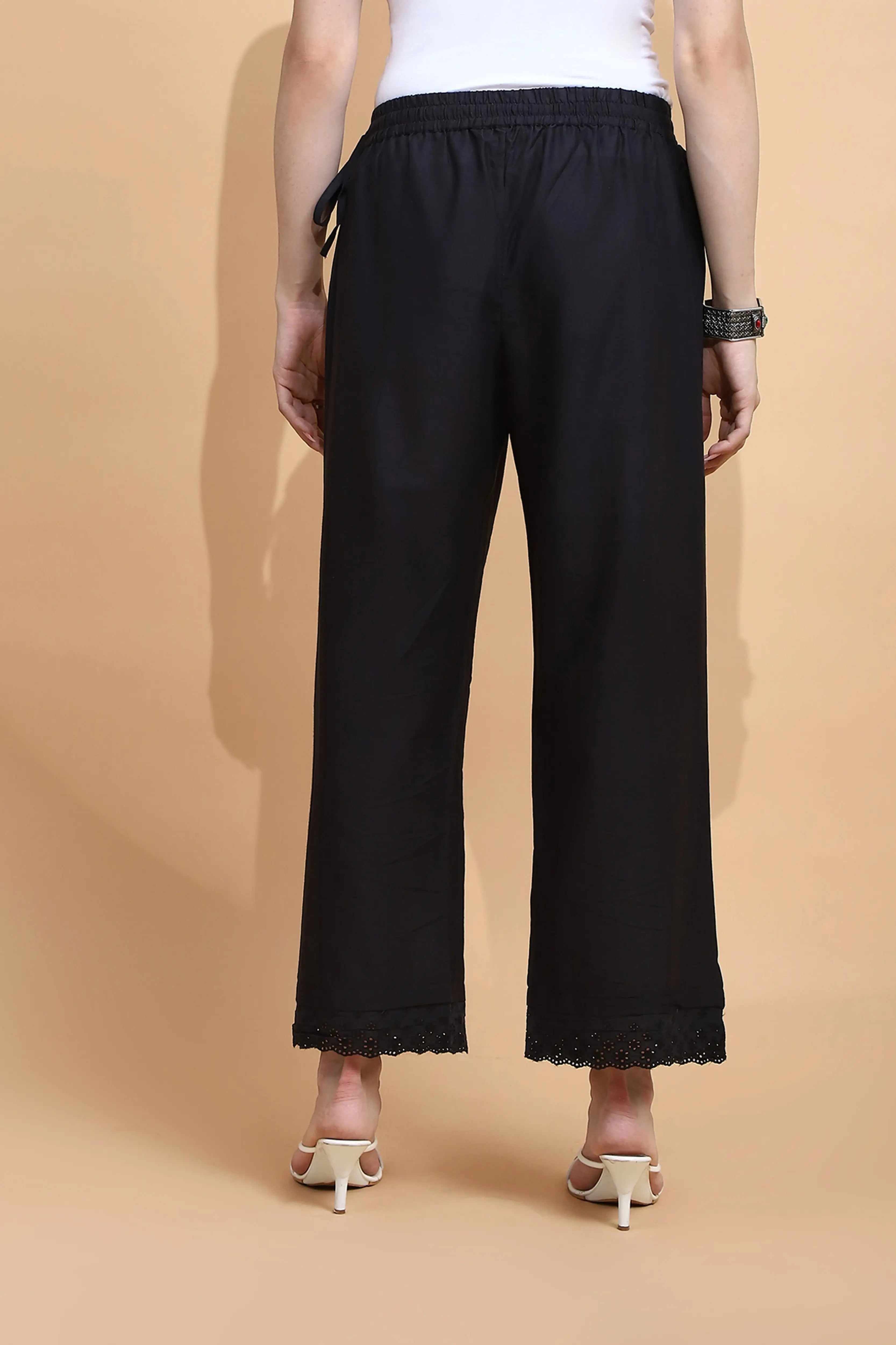 Black Cotton Loose Fit Palazzo - Global Republic