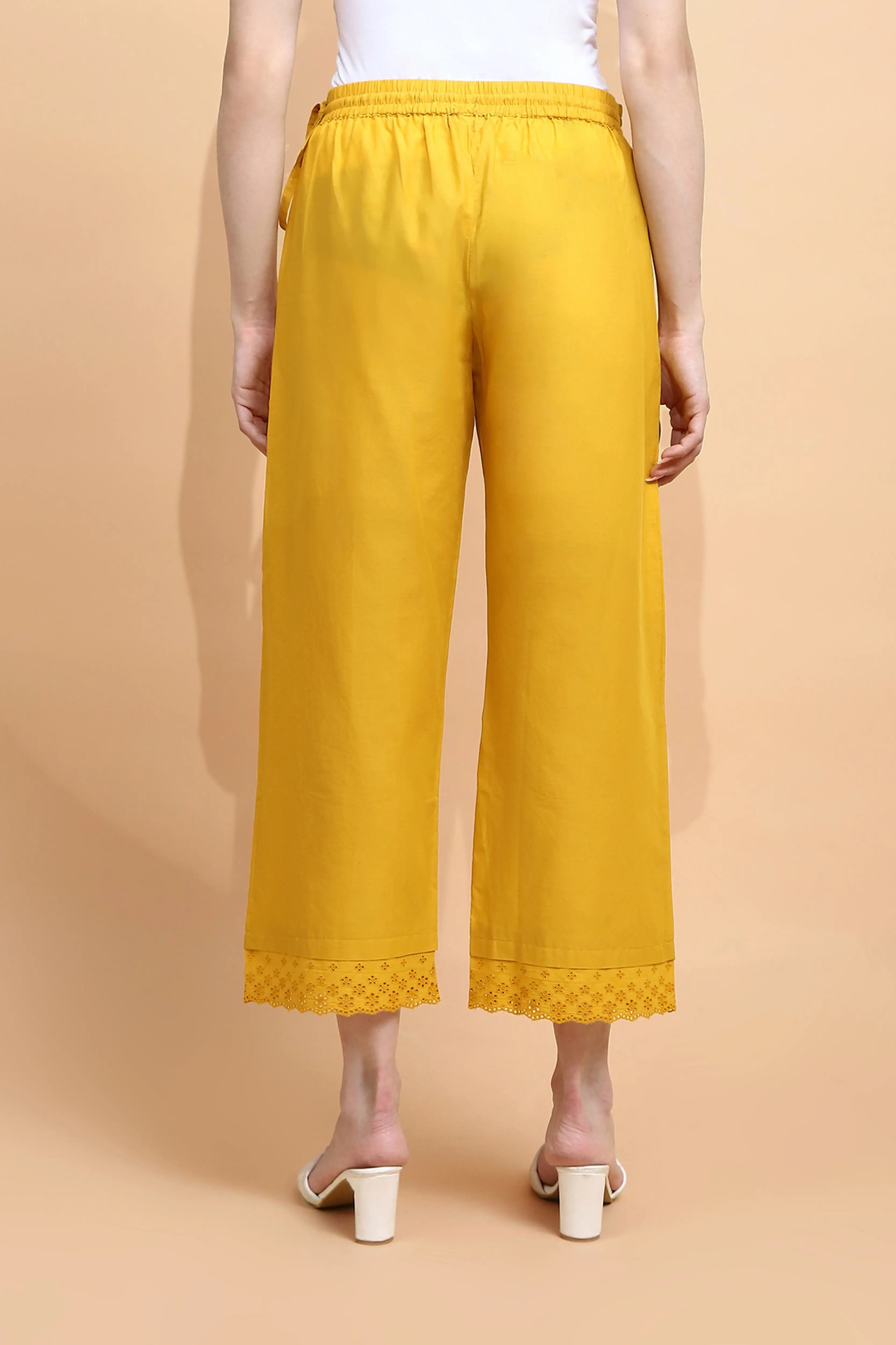 Mustard Cotton Loose Fit Palazzo - Global Republic
