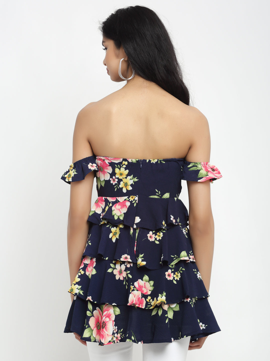 Pink Floral Off-Shoulder Long Top - Global Republic