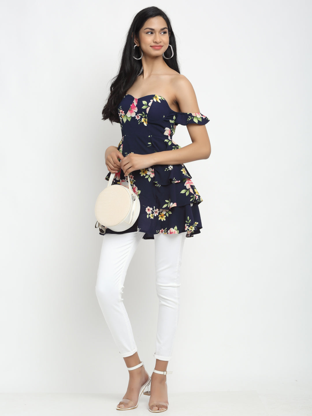 Pink Floral Off-Shoulder Long Top - Global Republic