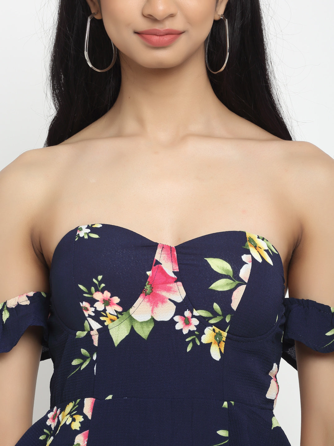 Pink Floral Off-Shoulder Long Top - Global Republic