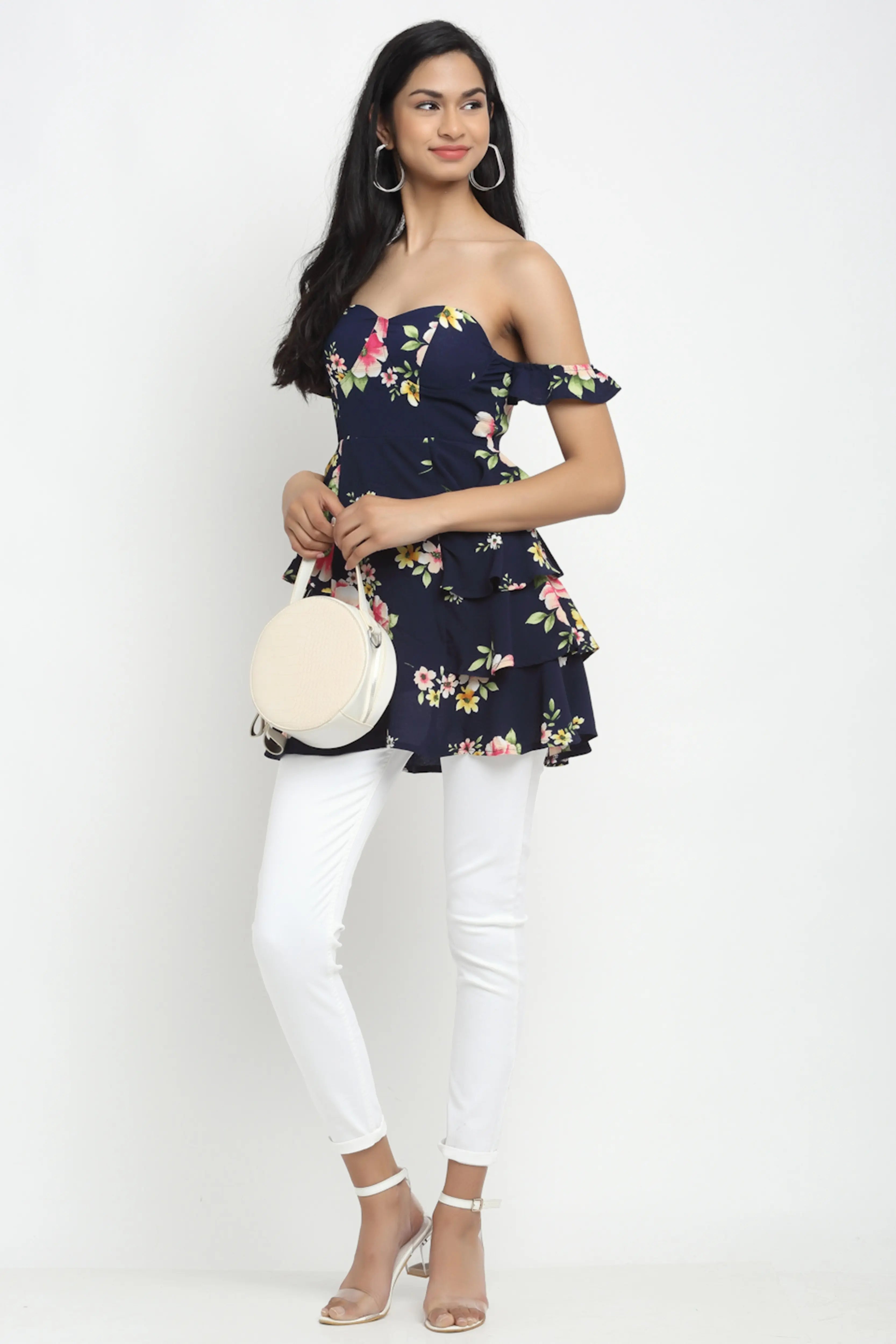 Pink Floral Off-Shoulder Long Top - Global Republic