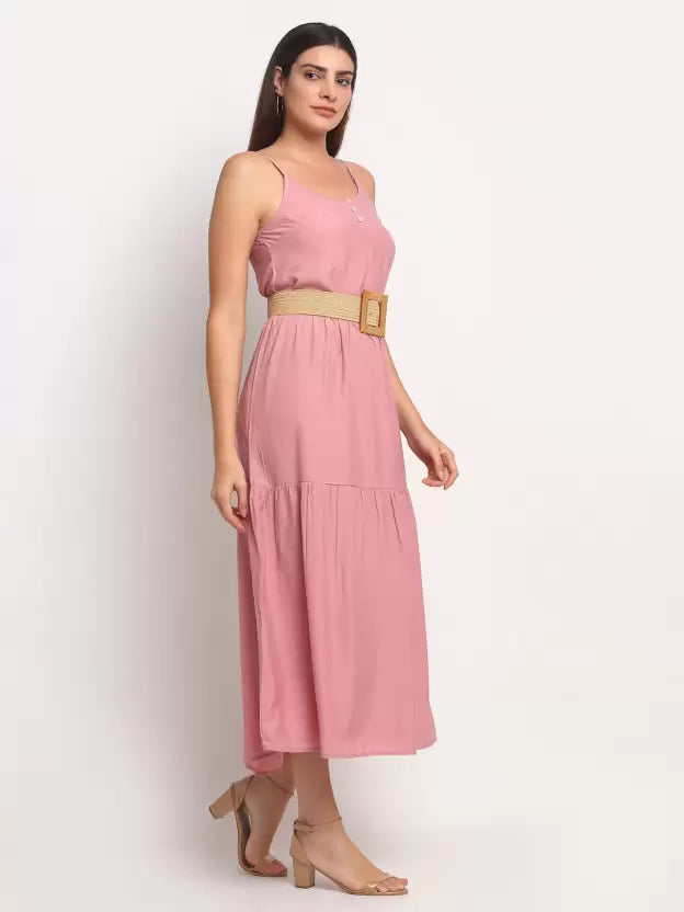 Women Dusty Pink Solid Long Length Dress