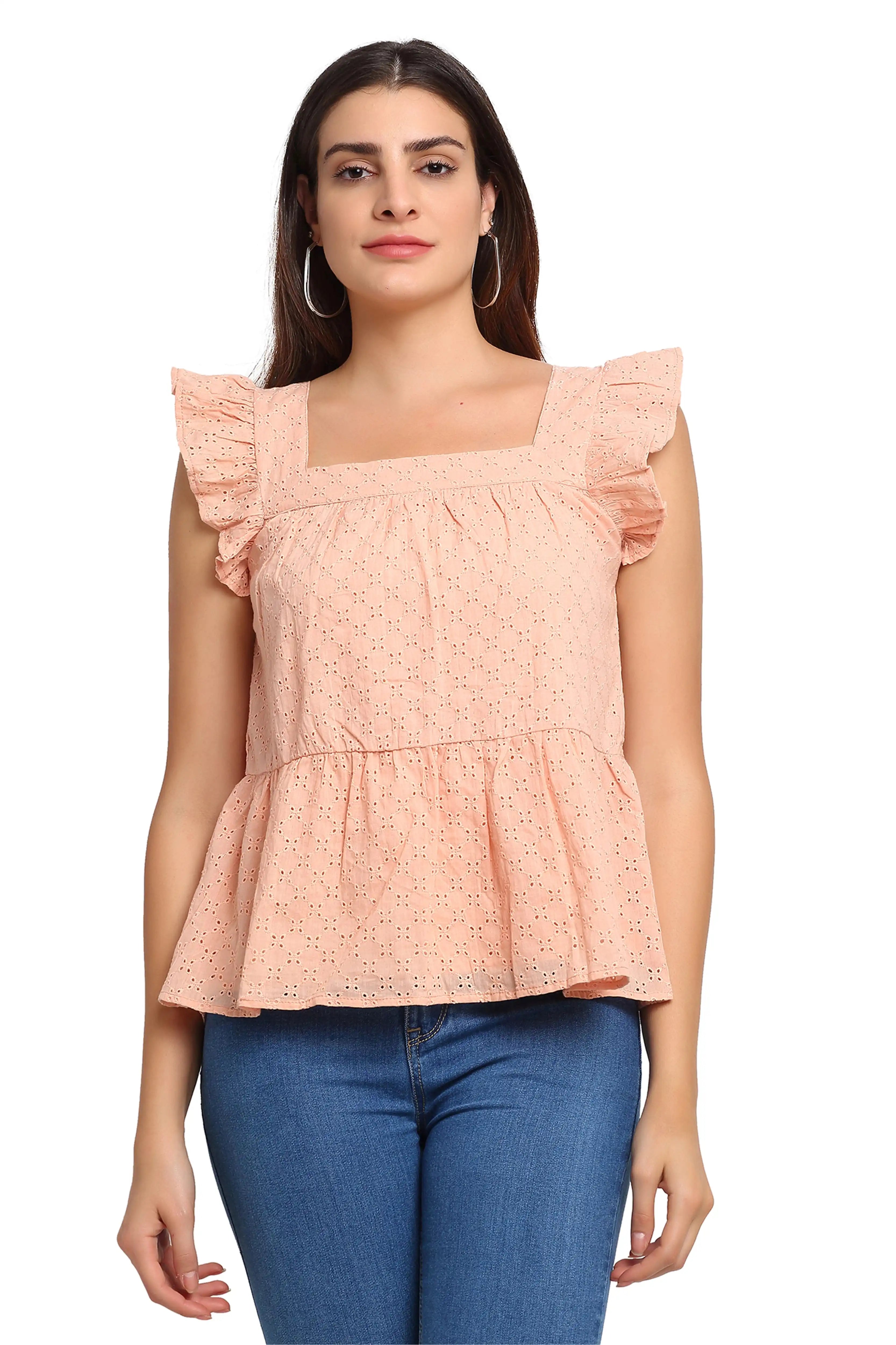 Peach Square Neck A-Line Top
