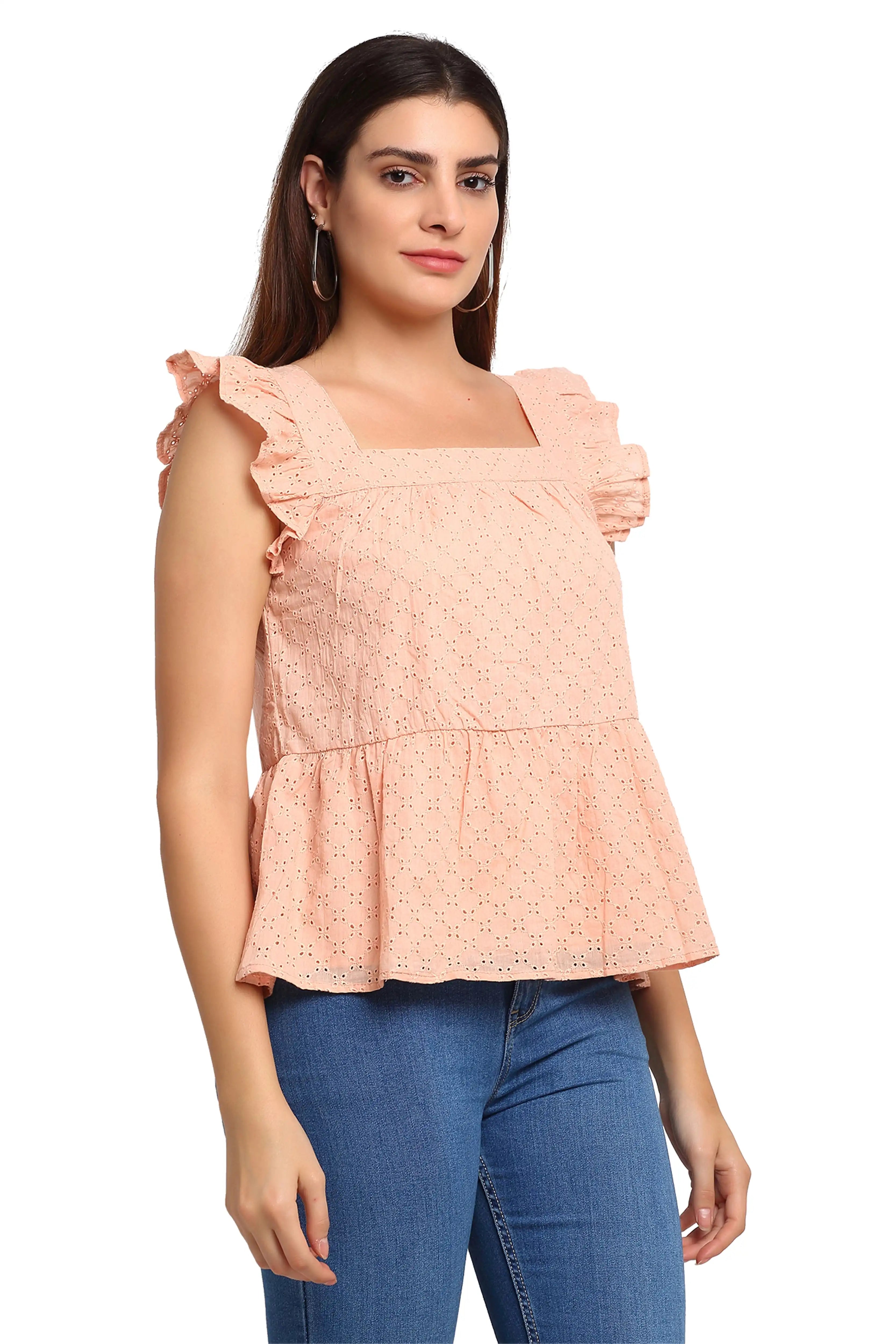 Peach Square Neck A-Line Top