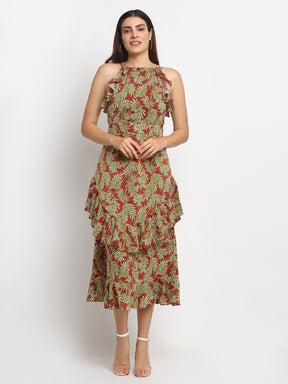 Women Maroon Print Long Length Dress
