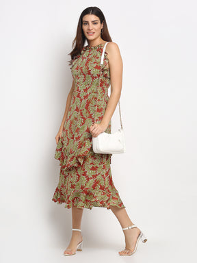 Women Maroon Print Long Length Dress