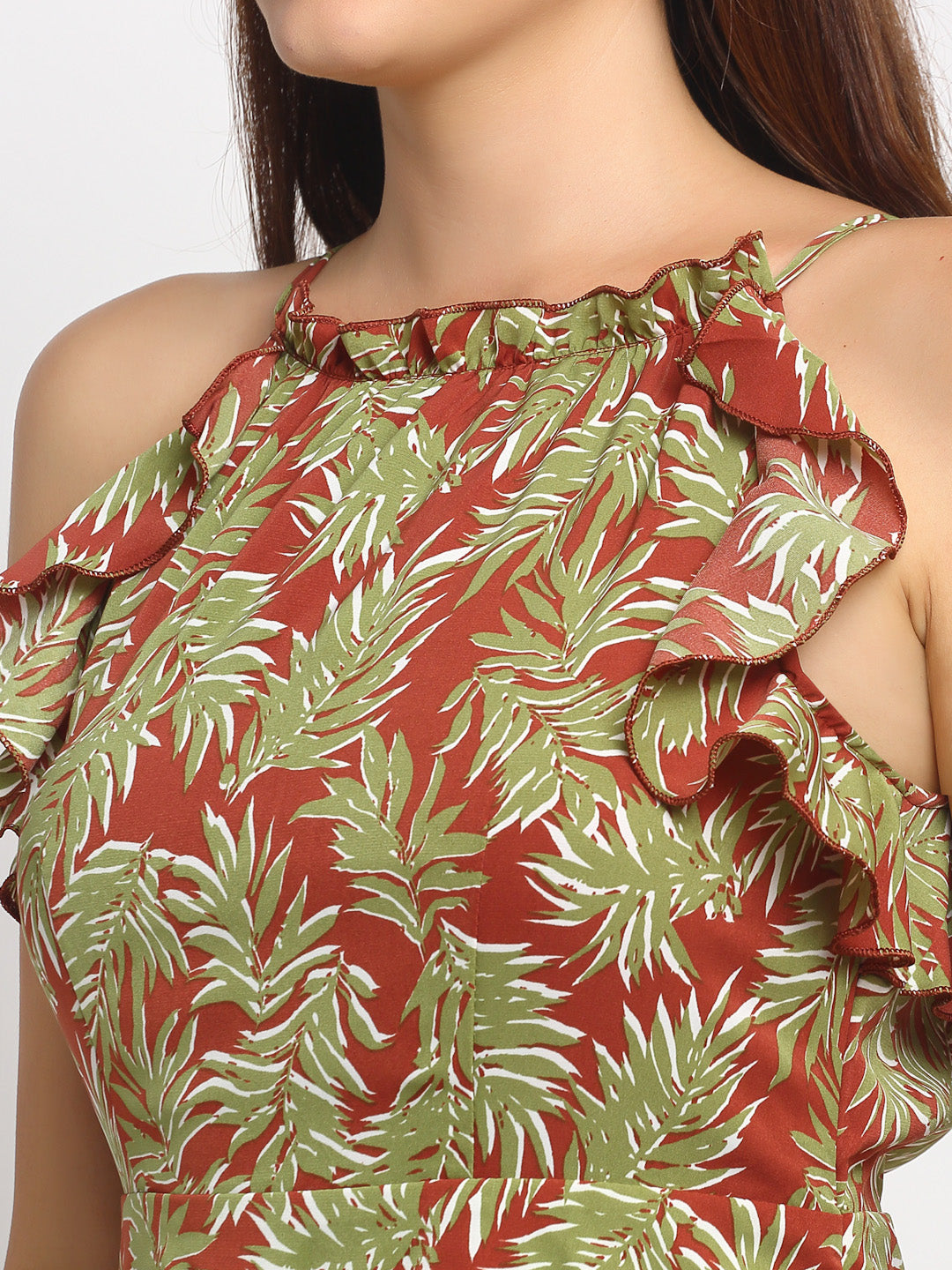 Women Maroon Print Long Length Dress
