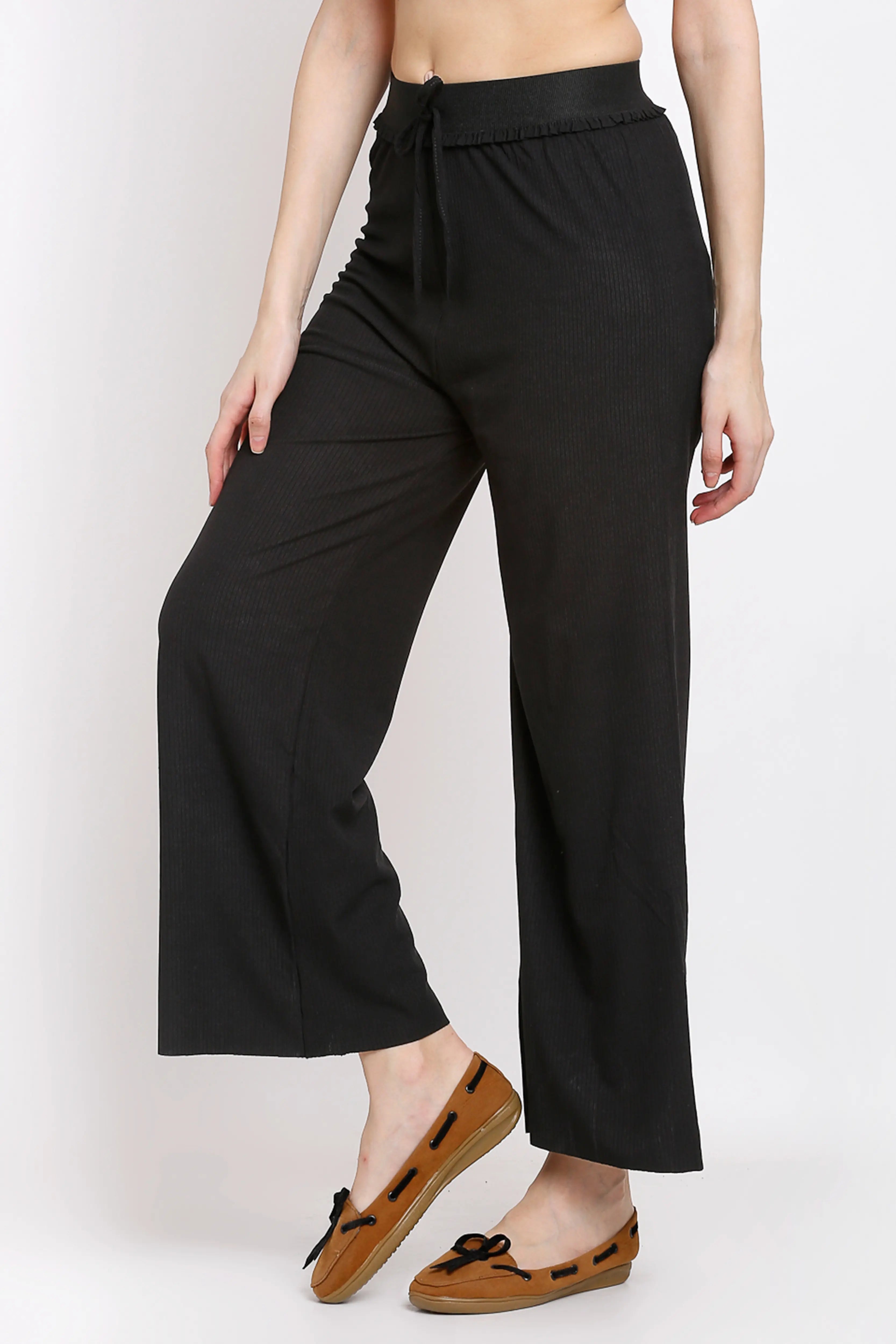 Women Black Mid-Rise Flared Leg Lower - Global Republic