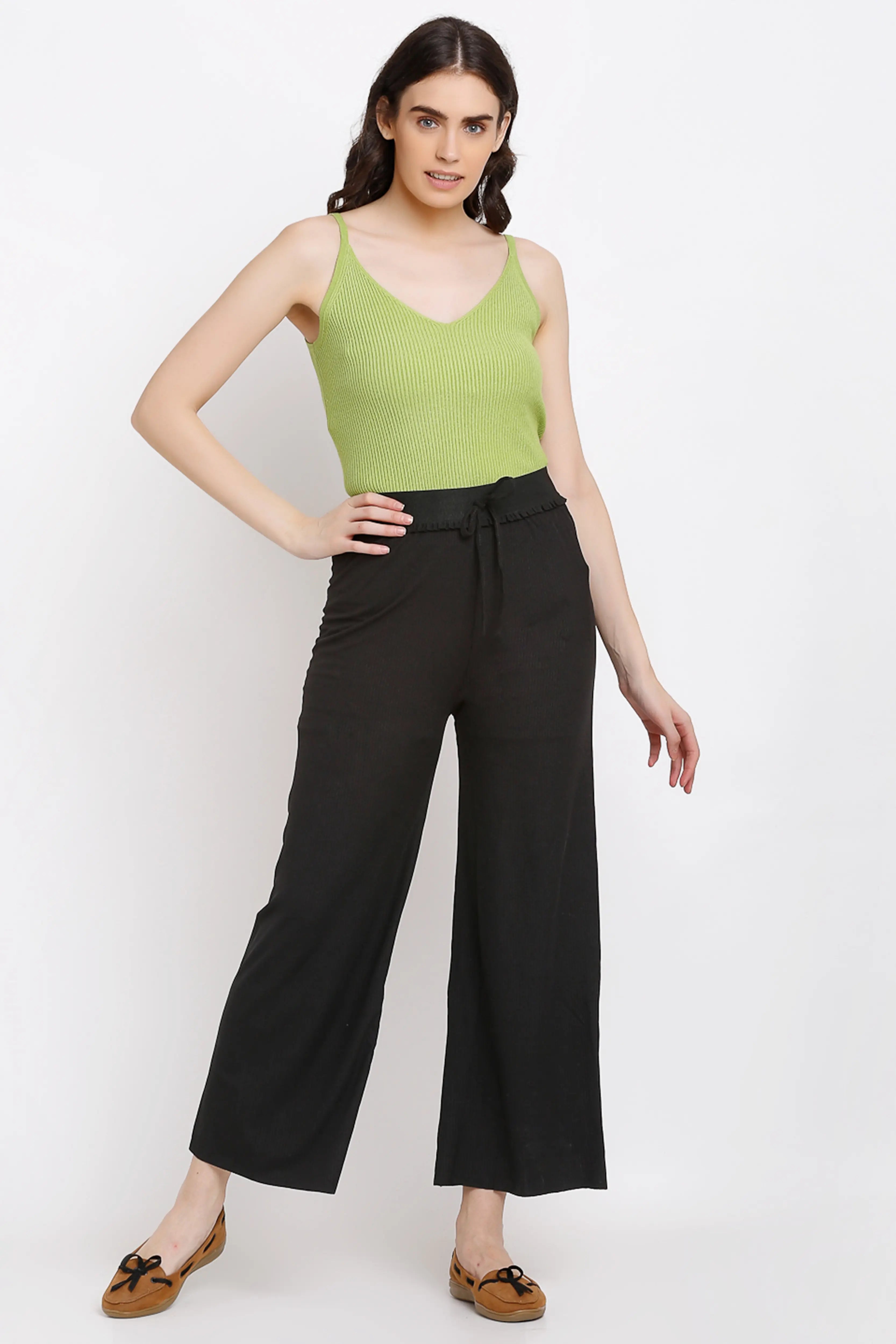 Women Black Mid-Rise Flared Leg Lower - Global Republic