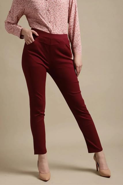 Women Maroon Mid-Rise Ankle Length Stretchable Jegging