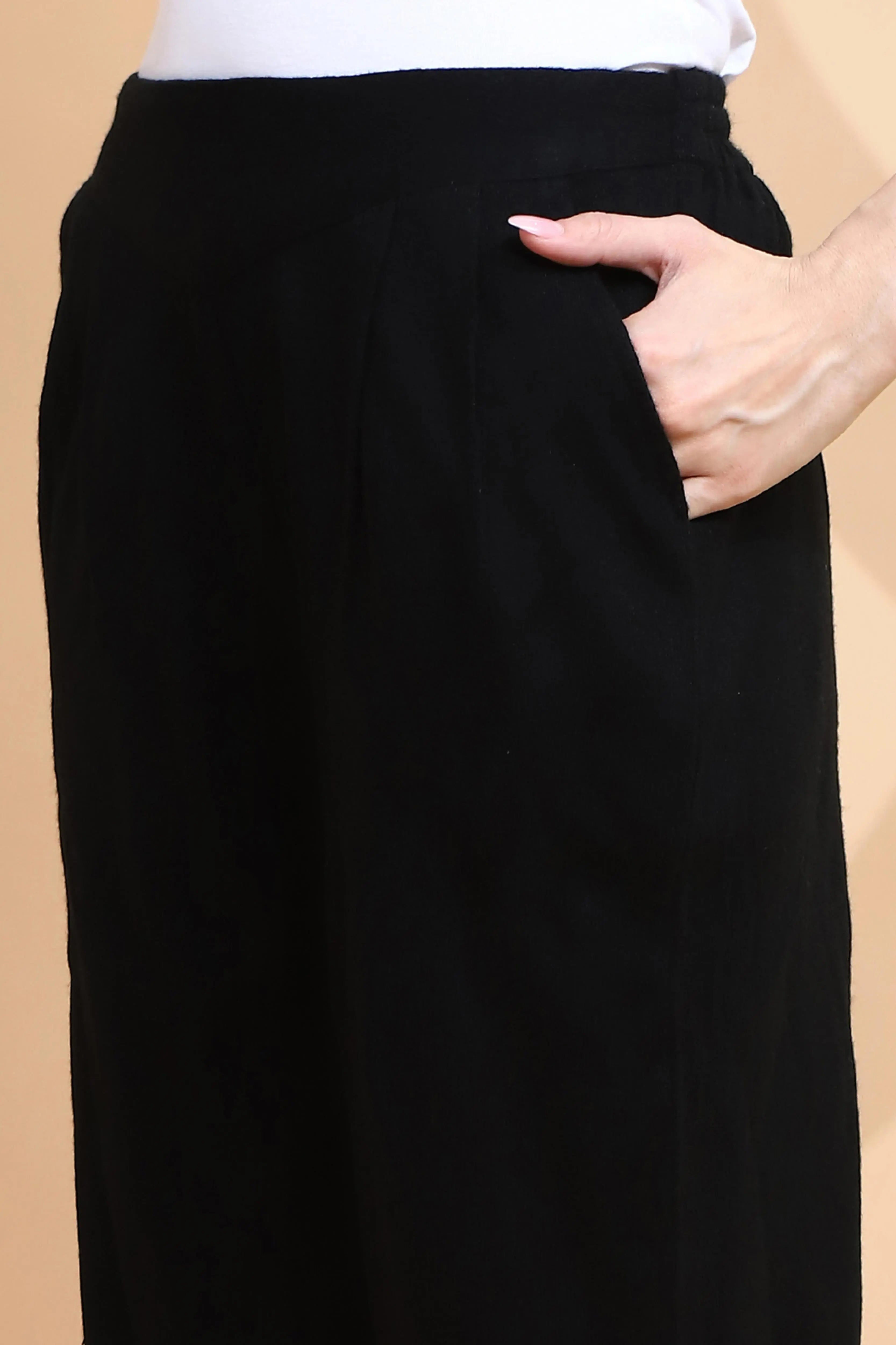 Black Knitted Regular Fit Kurta Set For Women - Global Republic