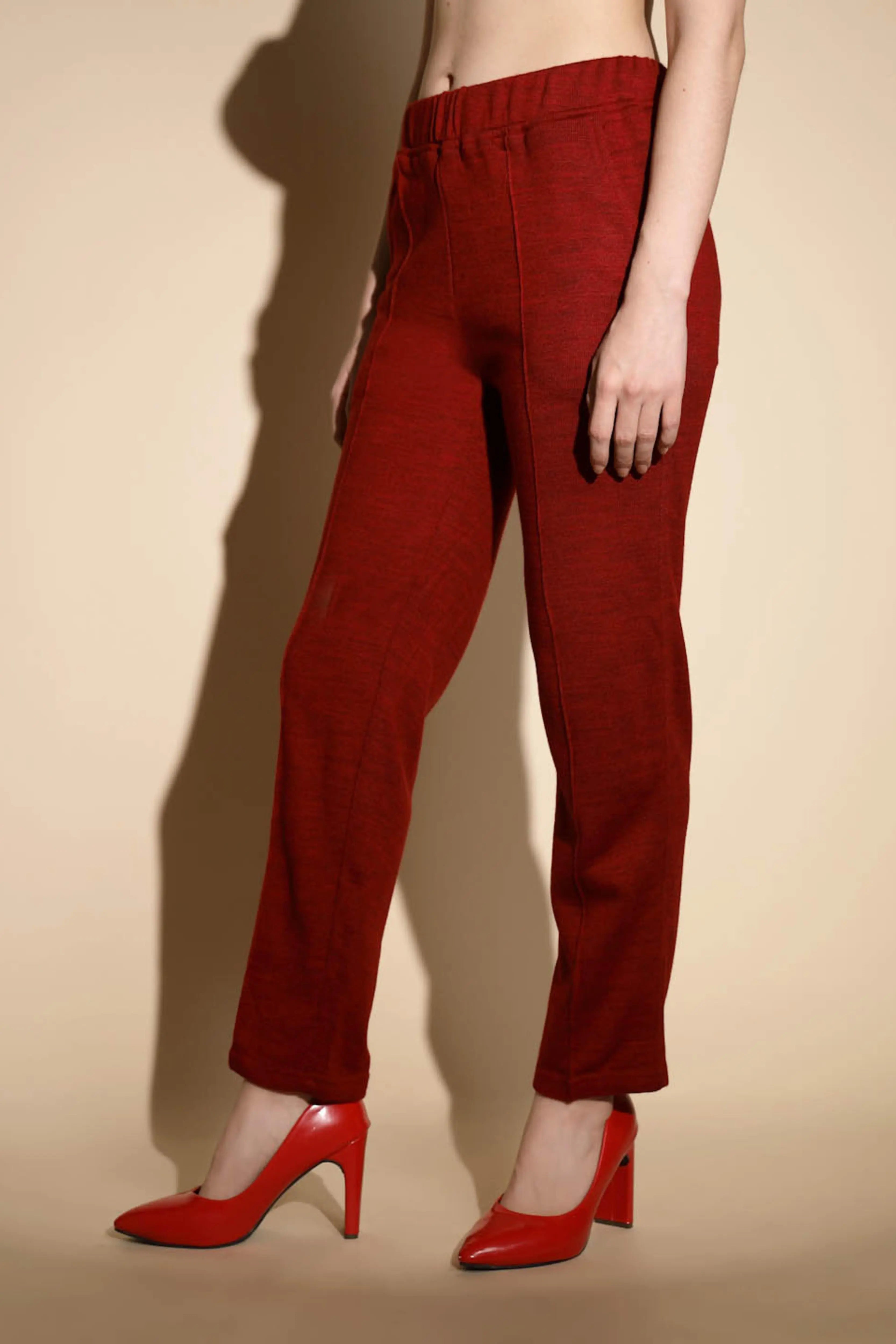 Maroon Solid Straight Cut Low Rise Pants - Global Republic