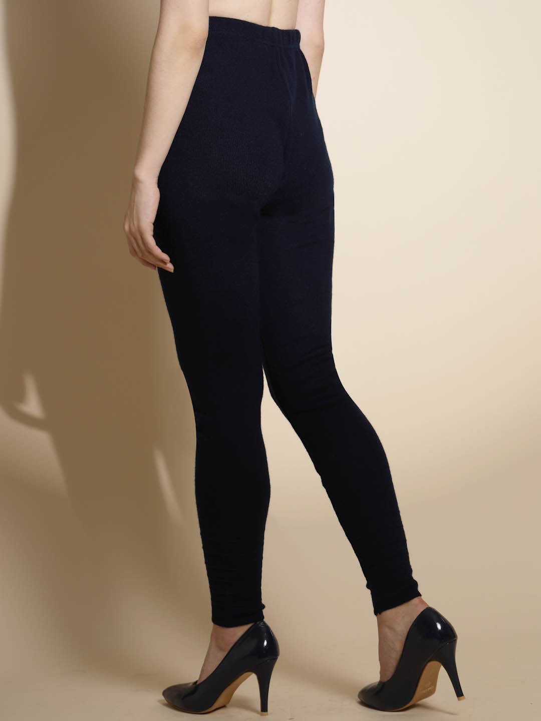 Navy Blue Solid Woolen High Rise Stretchable Legging - Global Republic