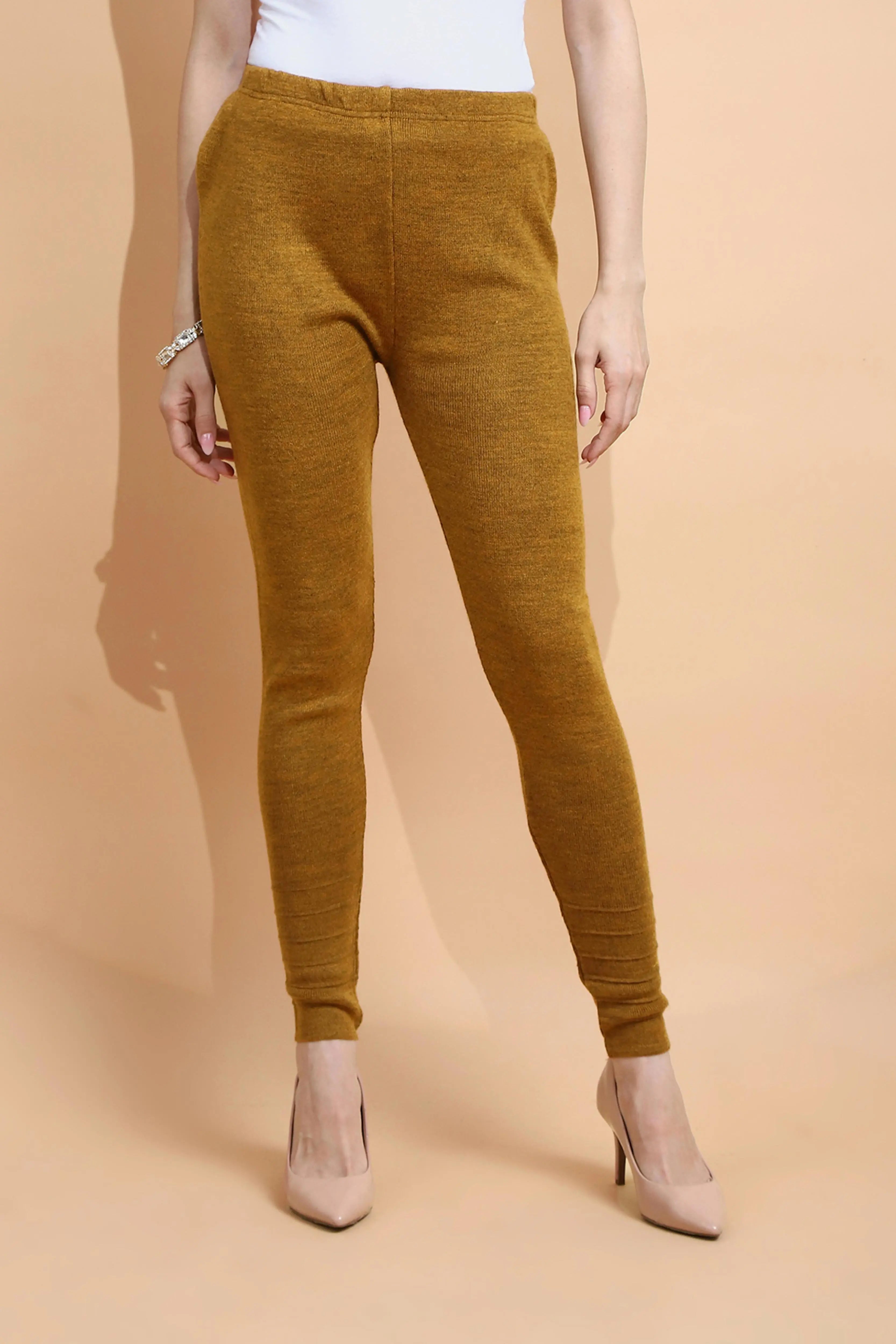 Mustard Woolen Blend Slim Fit Legging For Women - Global Republic