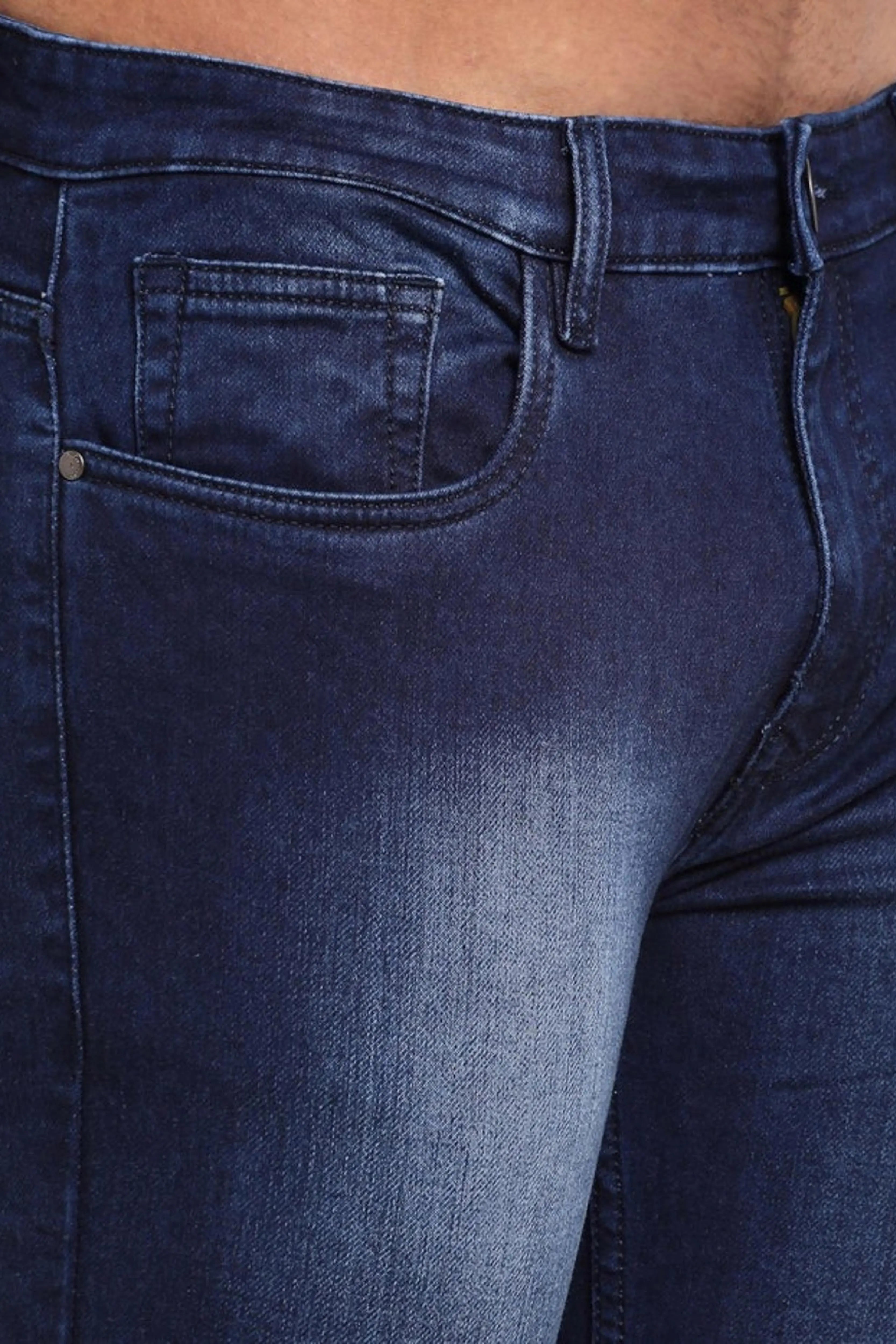 Men Blue Cotton Blend Solid Jeans - Global Republic