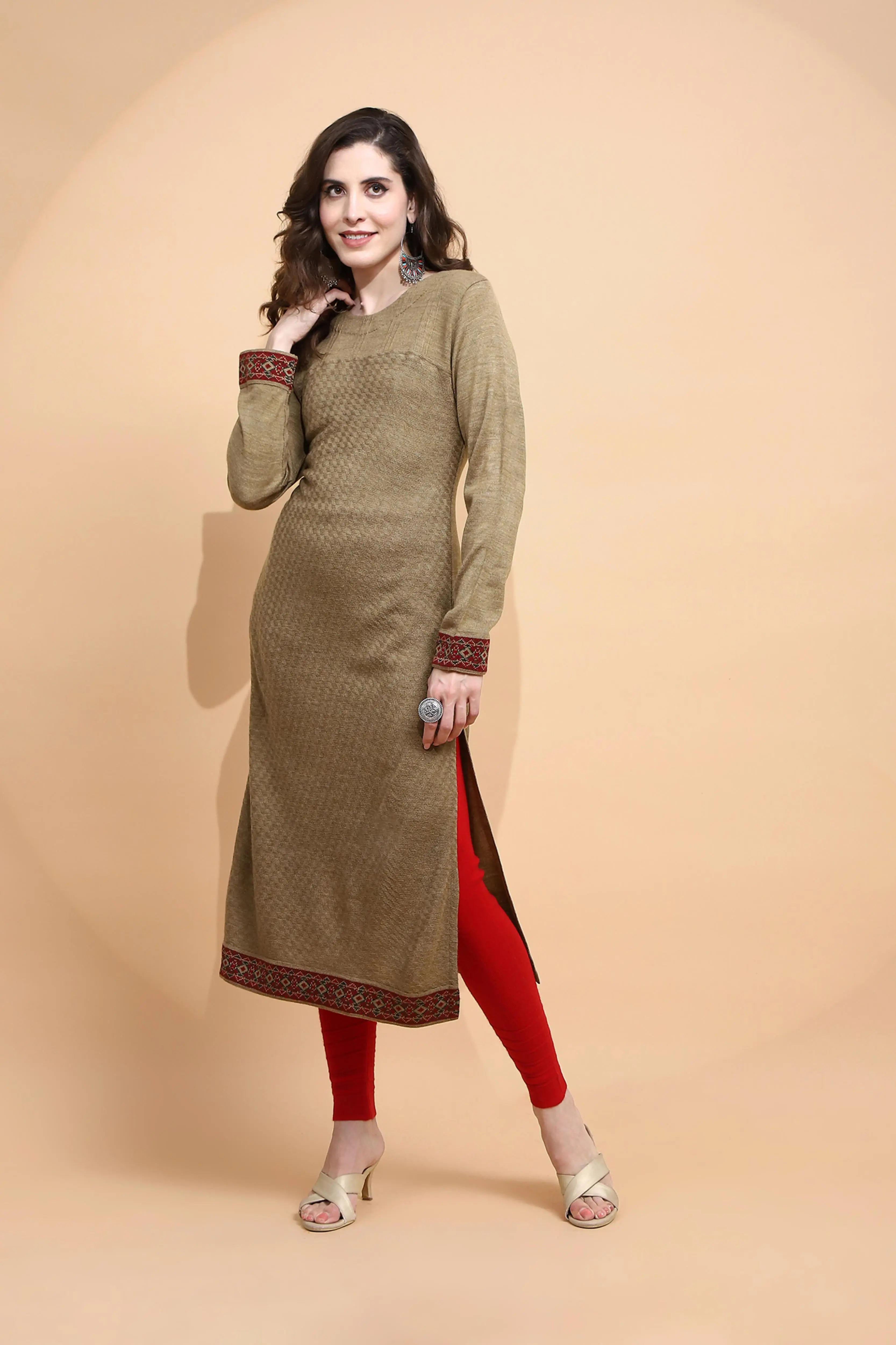 Beige cotton Regular Fit Kurta For Women - Global Republic