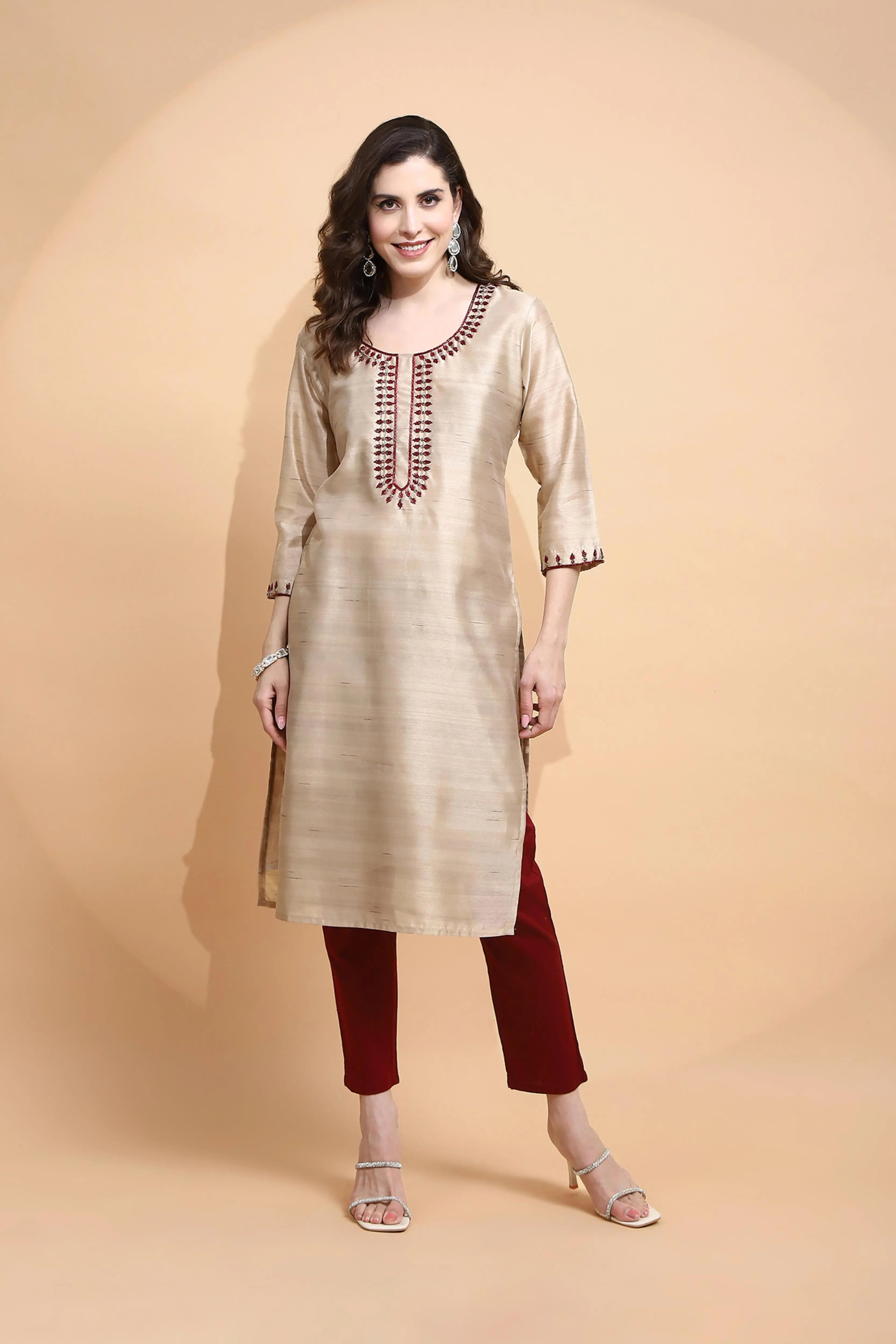 Gold Embroidered  Kurta - Global Republic